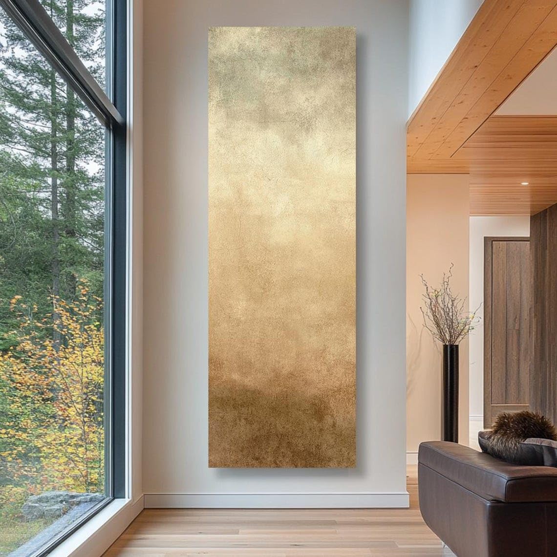 XBTYKPB Cuadro de naturaleza alargado, pósteres verticales con textura colorida, lienzos estrechos, altos y delgados, para decoración del hogar (35 x 105 cm/marco interior).
