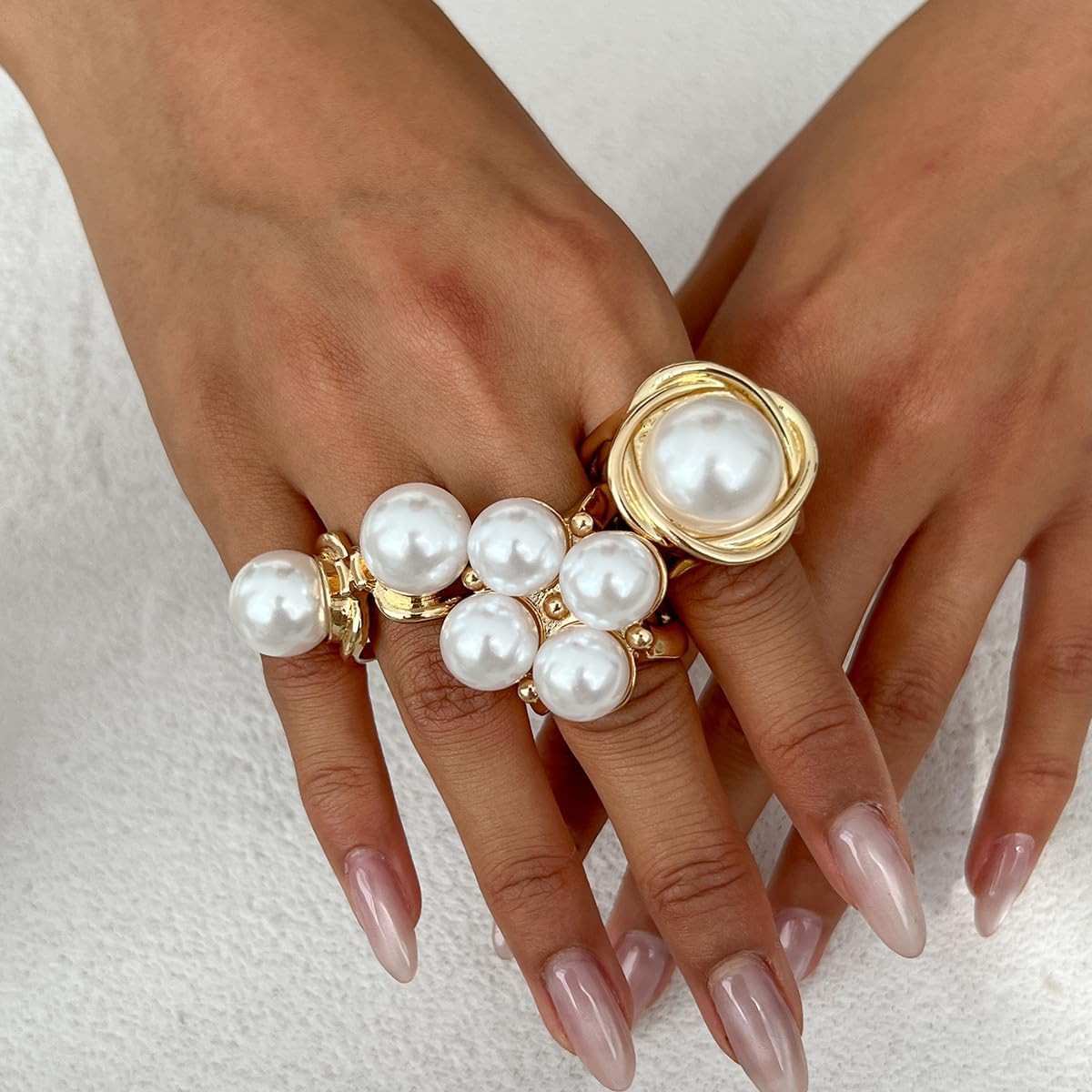 Pearl Ring For Women Stacking Baroque Ring Set Gold Silvery Imitation Pearl Hollowed-Out Joint Ring Set Adjustable Open Dome Rings Trendy Jewerly For Women - Image 5