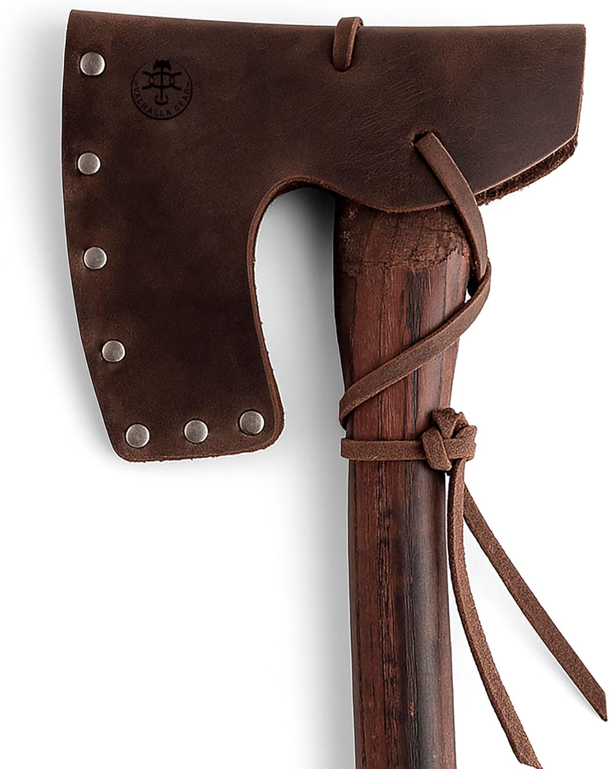 Riveted Axe Head Sheath with String, Protector Case, Blade Safety Sleeve, Lumberjack, Camping Accessories, Full Grain Leather, Handmade, Bourbon Brown