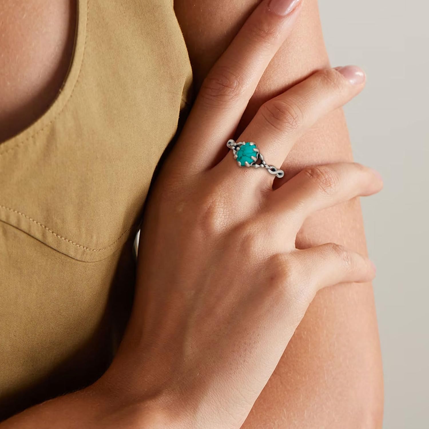 Genuine Turquoise Rings for Women 925 Sterling Silver Real Turquoise Ring Native American Style Southwest Jewelry for Her Wife Mom - Image 3