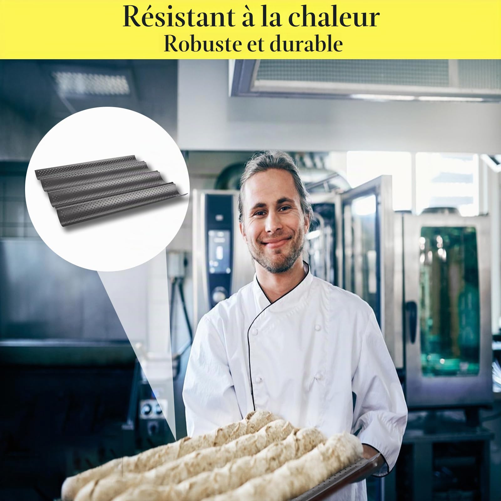 WOPPLXY 3 Pièces Moule a Baguette de 4 Créneaux, Noir Moule Baguette Four de 38 x 32cm, Moule à Pain en Acier au Carbone pour 4 Baguettes