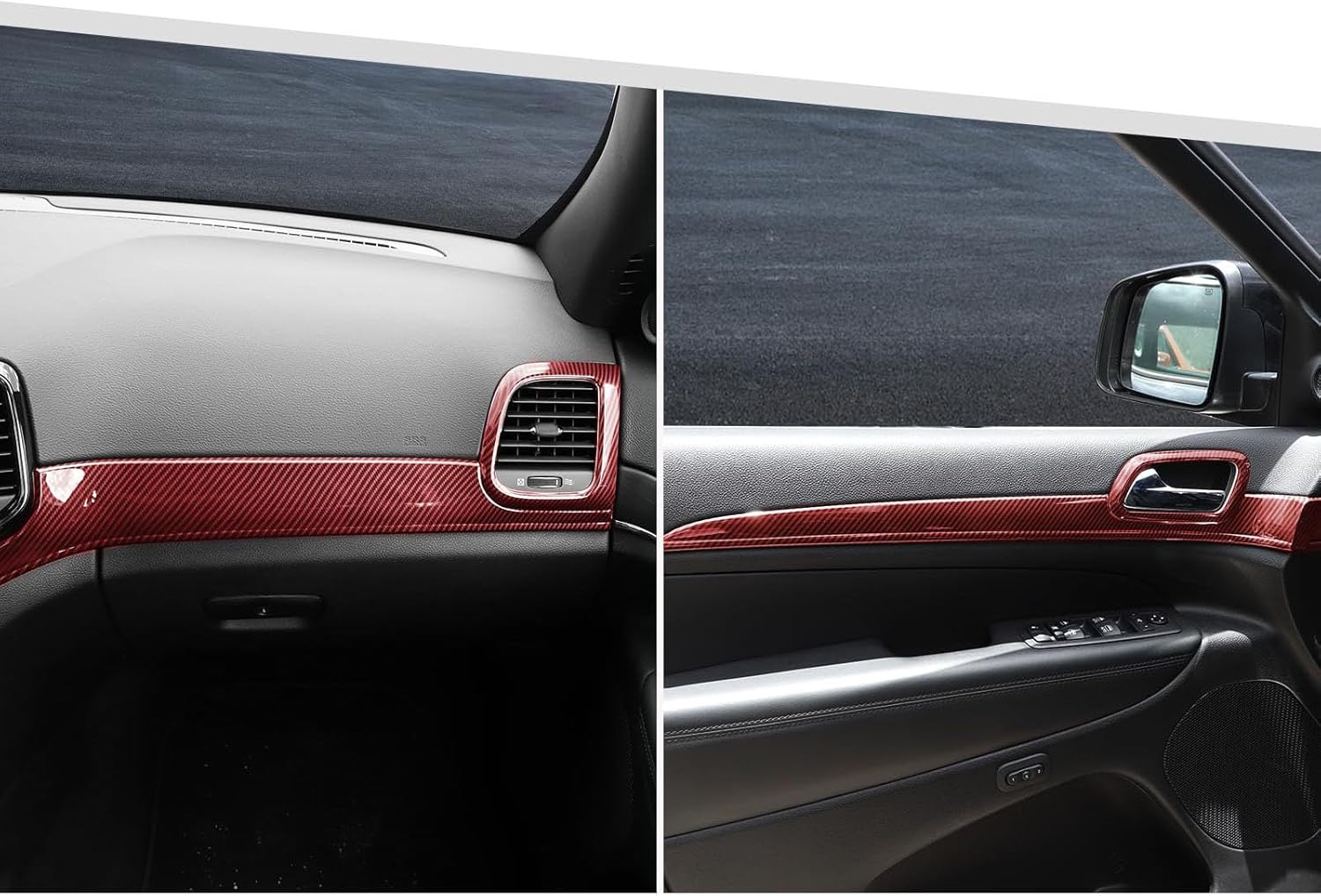 Jimen Compatible with Jeep Grand Cherokee 2014-2020, 7PCS Dashboard Panel & Interior Door Handle Cover Trim Kits (Red Carbon Fiber)