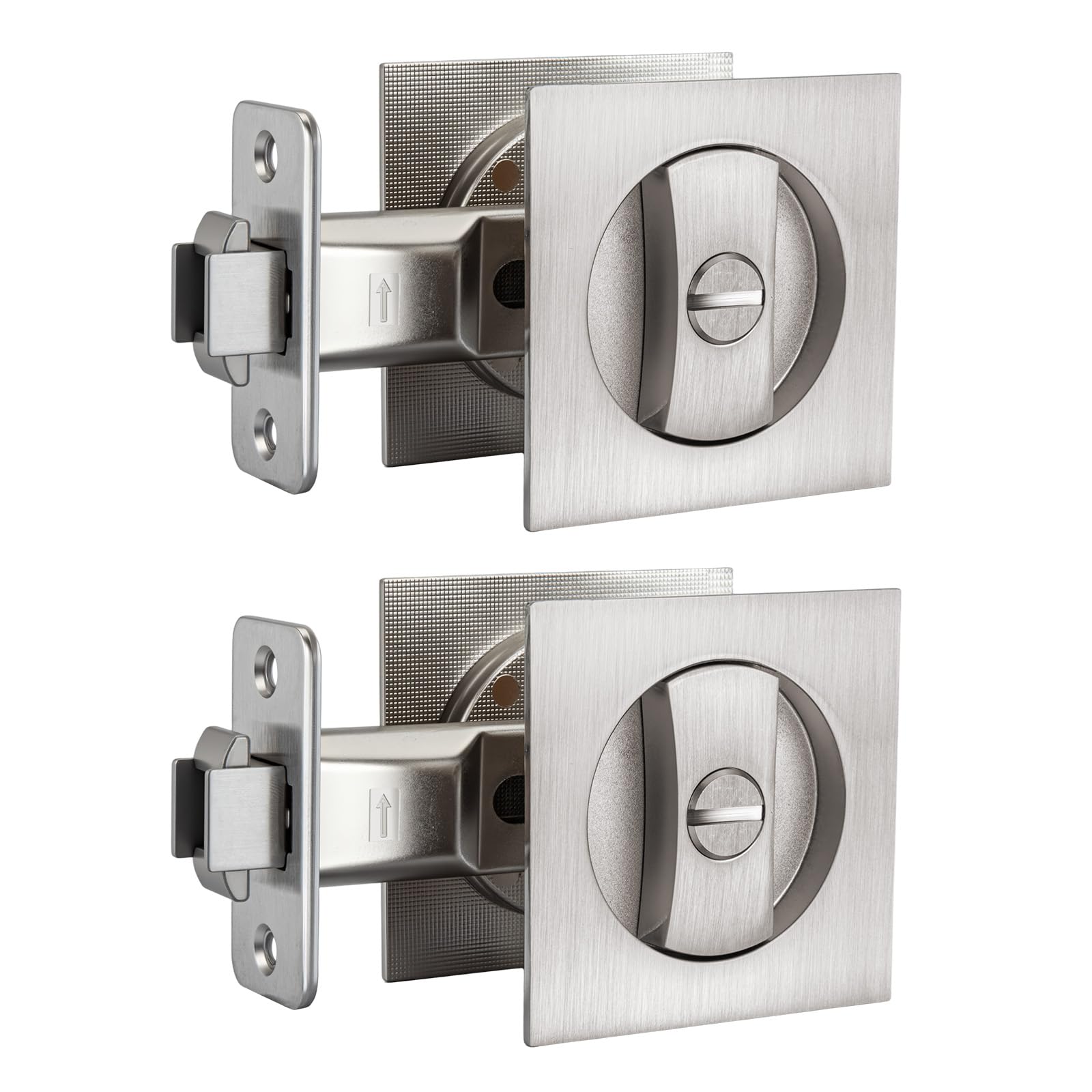 goldenwarm Brushed Nickel Pocket Door Lock, Privacy Square Pocket Door Hardware Not-Adjustable 2-3/8" Latch, Pocket Door Handles for Pocket Doors Sliding Doors 2 Pack