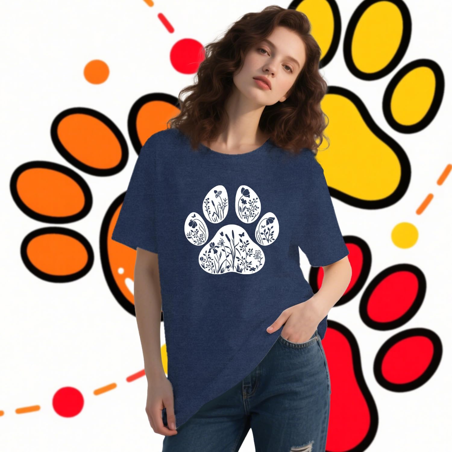 Dog Shirt Dog Mom Shirts for Women Funny Dogs Paw Print T Shirt Casual Pet Lover Tee Tops - Image 3