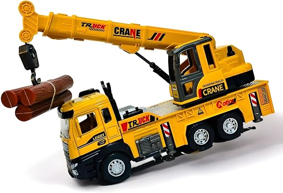 Metal with Toy Sound and Light 1:28 Scale Check Drop Construction Vehicles Die Cast Model Construction Machinery with Openable Doors (Crane-1)