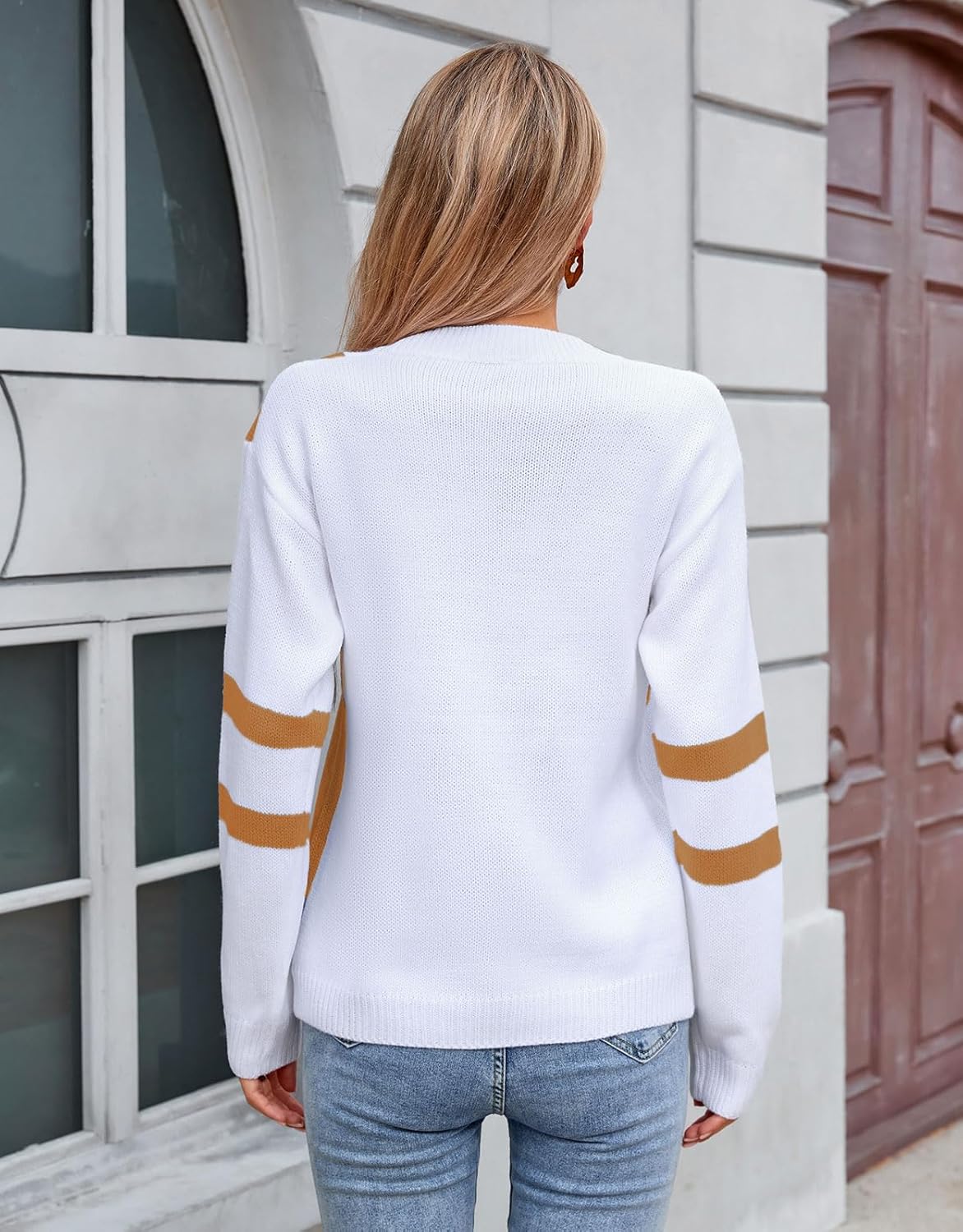 shermie Women's Color Block Pullover Sweaters Long Sleeve Crew Neck Loose Casual Sweater - Image 4