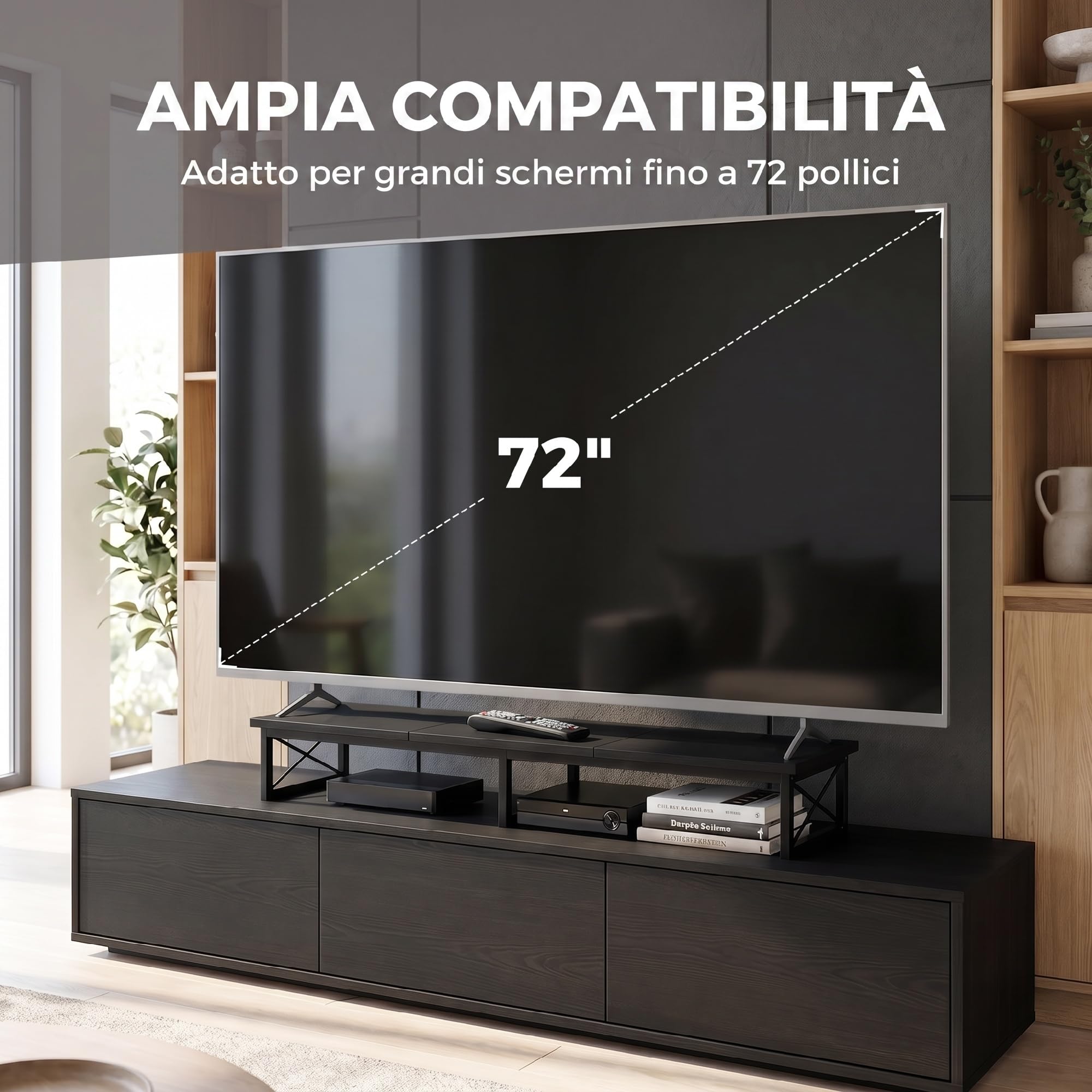 HOMCOM Supporto per Monitor da Scrivania, Rialzo per Monitor in Legno con 2 Scomparti Portaoggetti, per Laptop e PC, Fino a 20kg, 114x30x16.5 cm, Nero