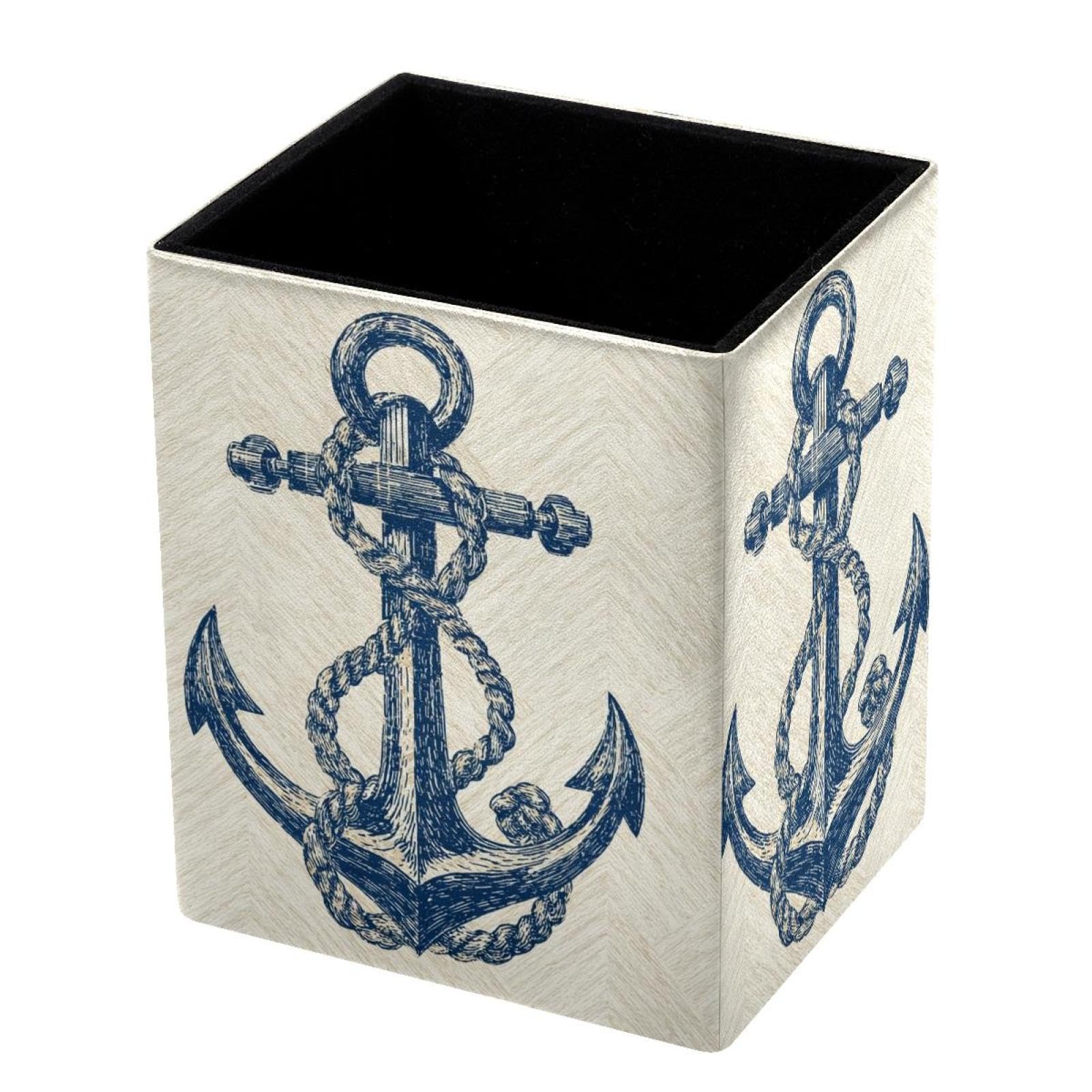 VAPOKF Pencil Holders for Desk, Anchor Printed Pen Holders Pen Pot Makeup Brushes Storage Desktop Stationery Supplies Organiser for Home Office