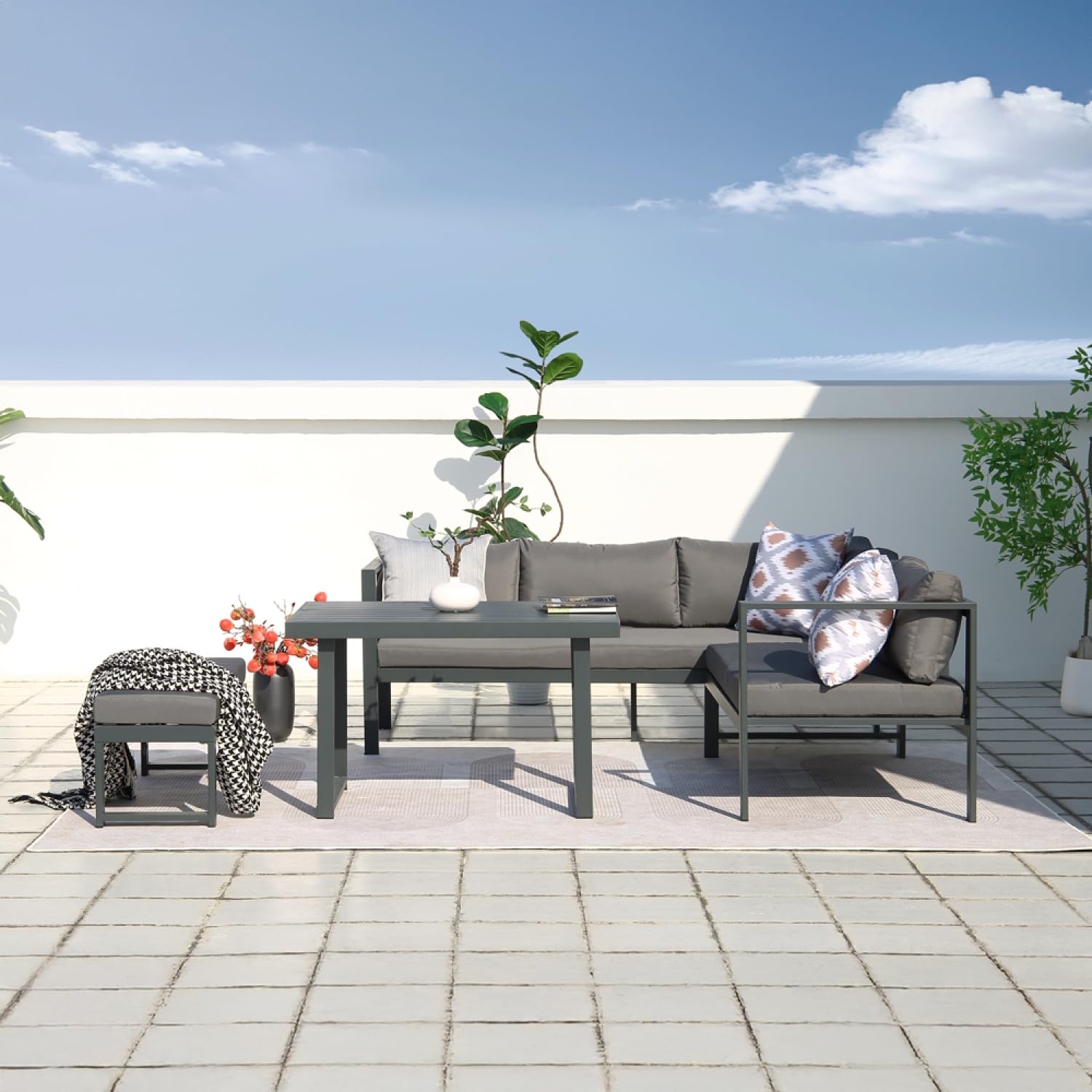CONCEPT USINE Salon de Jardin Marbella Acier 6 Places Gris Anthracite