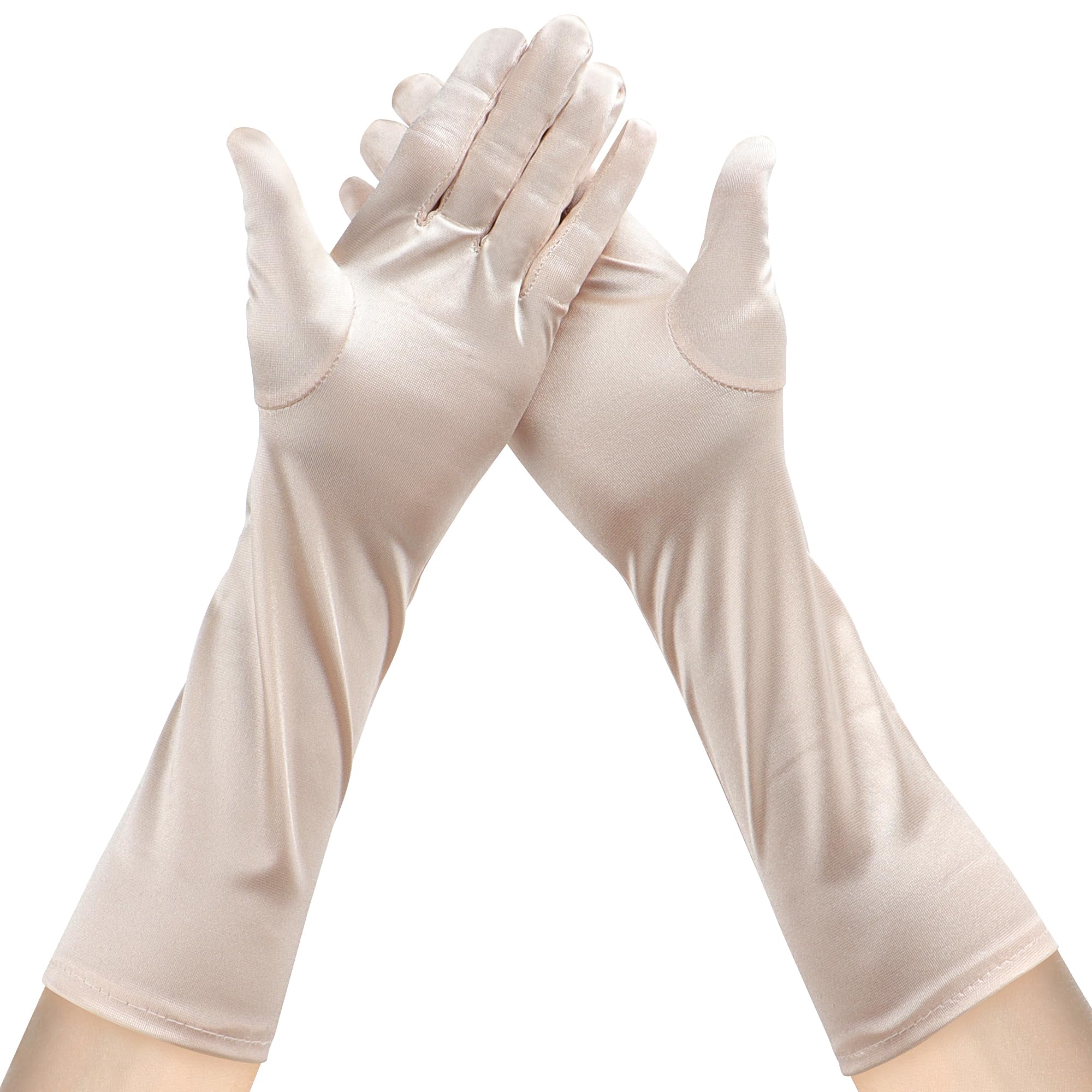 Junart Women's Champagne-1Pair Long Satin Gloves 15.3" Forearm Length Gloves Soft And Breathable Gloves For Opera Wedding Party Cosplay Dance Halloween(Champagne)