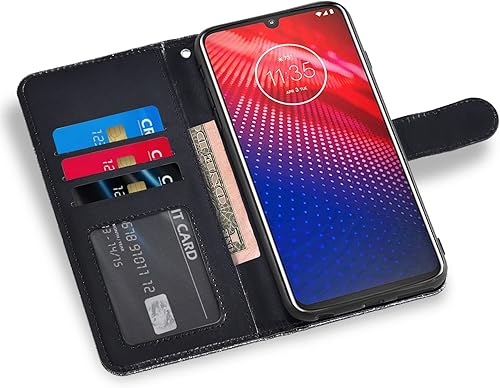 Miniatura 3 de Asuwish Funda de teléfono para Moto Z4Moto Z 4 PlayMotoZ4 Force con protector de pantalla de vidrio templado y cartera con purpurina, soporte para