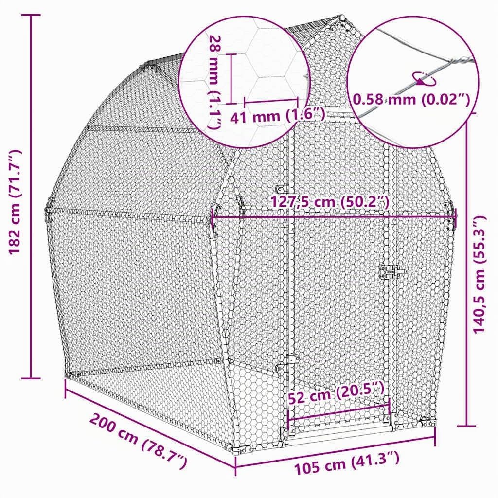 vidaXL Hühnerkäfig, Hühnerstall mit Schwenktür, Freigehege für Hühner Kleintiere, Hühnerhaus, Silbern Verzinkter Stahl