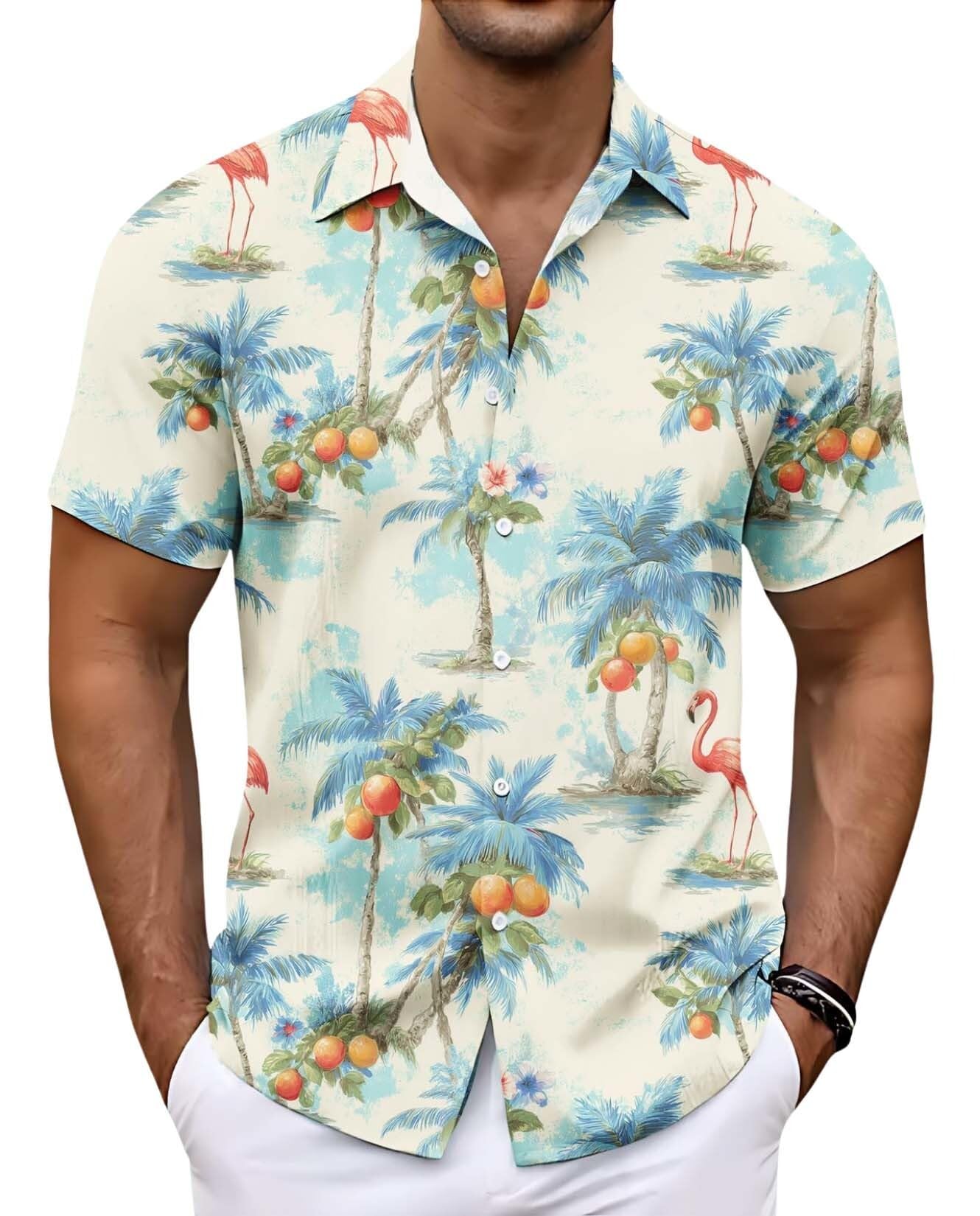 Mens Hawaiian Shirt Short Sleeve Button Down Shirts Tropical Floral Summer Beach Shirts