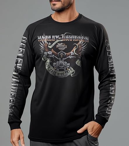 Miniatura 2 de Harley-Davidson Military - Camiseta negra de manga larga Eagle Graphic para hombre - Kadena Air Base  Eagle Ride