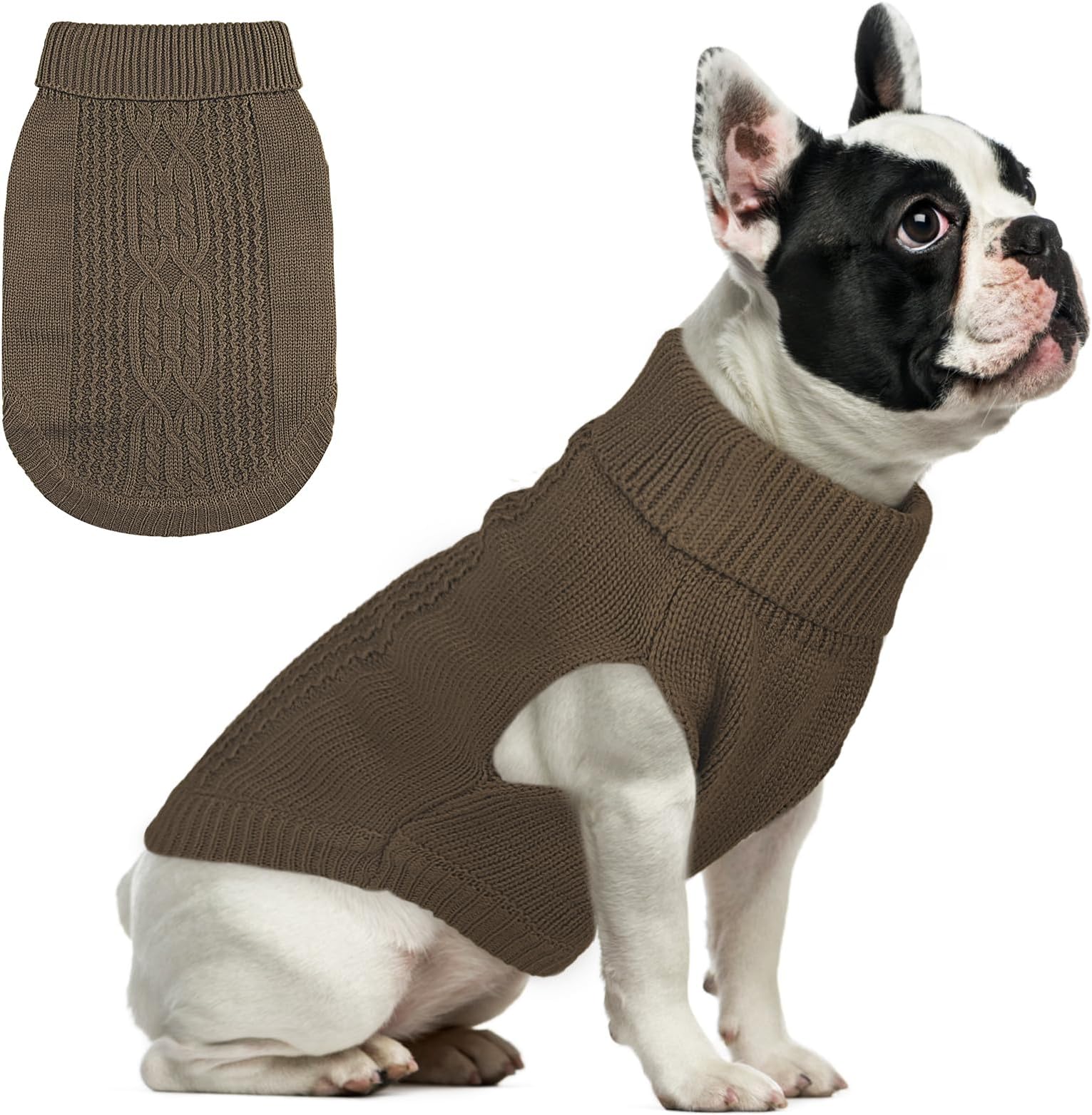 DENTRUN Small Dogs Sweater, Girl Boy Puppy Cold Weather Turtleneck Knitwear Classic Winter Warm Dog Clothes, Pullover Doggie Sweater Vest Dog Costume Outfits for Dachshund, Yorkie, Chihuahua, M