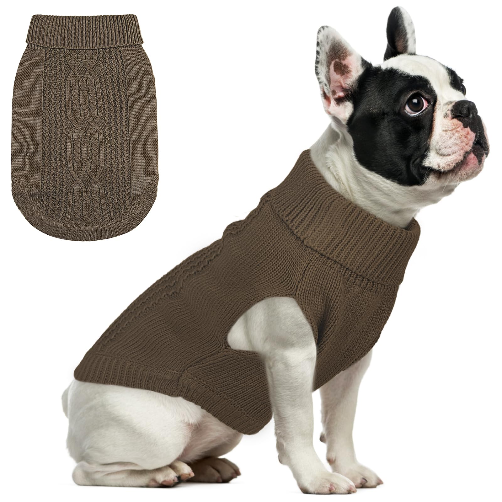 DENTRUN Small Dogs Sweater, Girl Boy Puppy Cold Weather Turtleneck Knitwear Classic Winter Warm Dog Clothes, Pullover Doggie Sweater Vest Dog Costume Outfits for Dachshund, Yorkie, Chihuahua, M