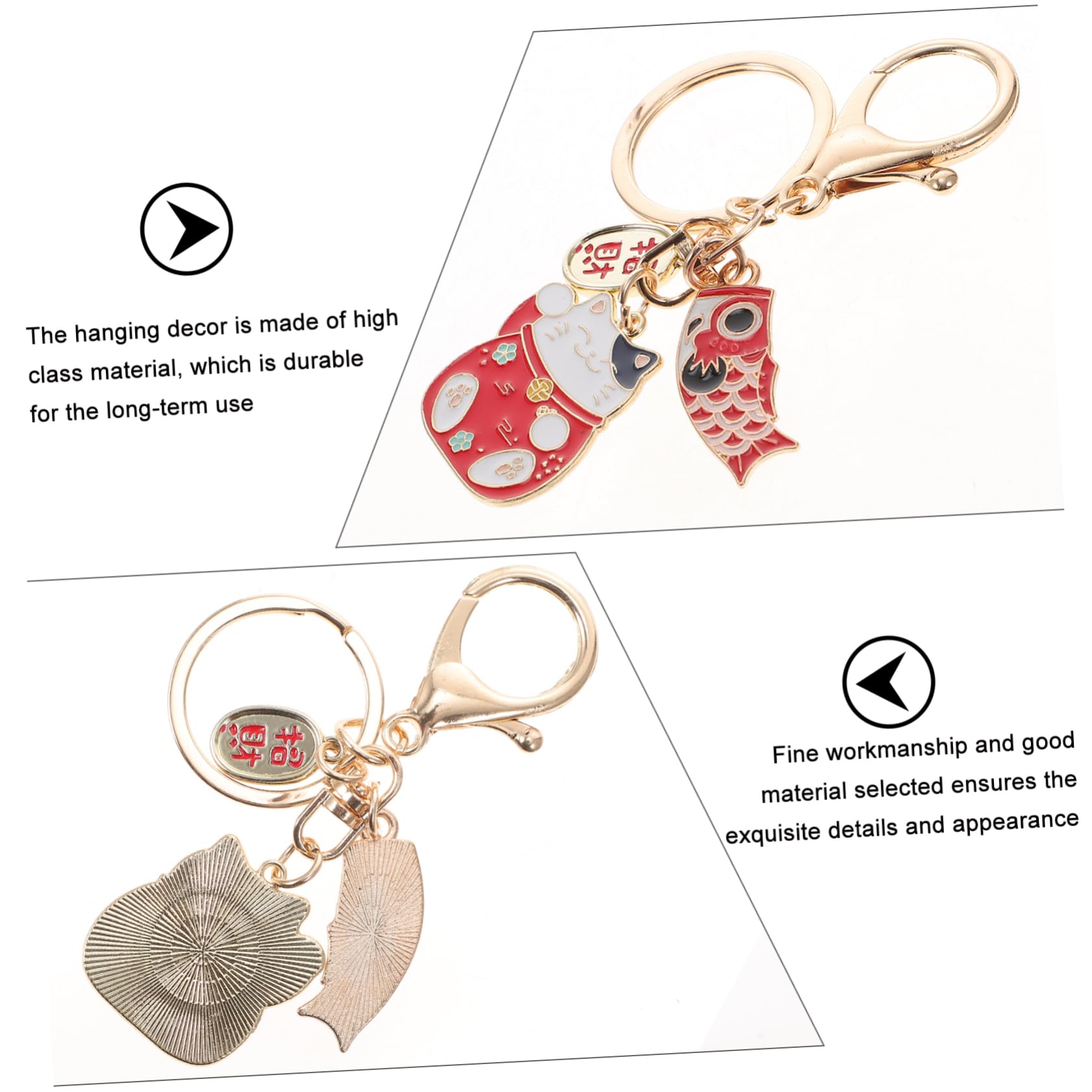 Llavero de Dibujos Animados Gato Fortuna Rojo de Aleación de Zinc Decoración Fina y Pack de 2 para Cumpleaños y Accesorios de Bolsos
