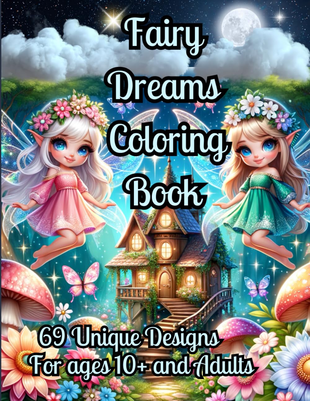 Fairyland Dreams Coloring Book: Magical Fairy Houses and Castles and Beautiful Fairies. For Ages 10+ and Adults.