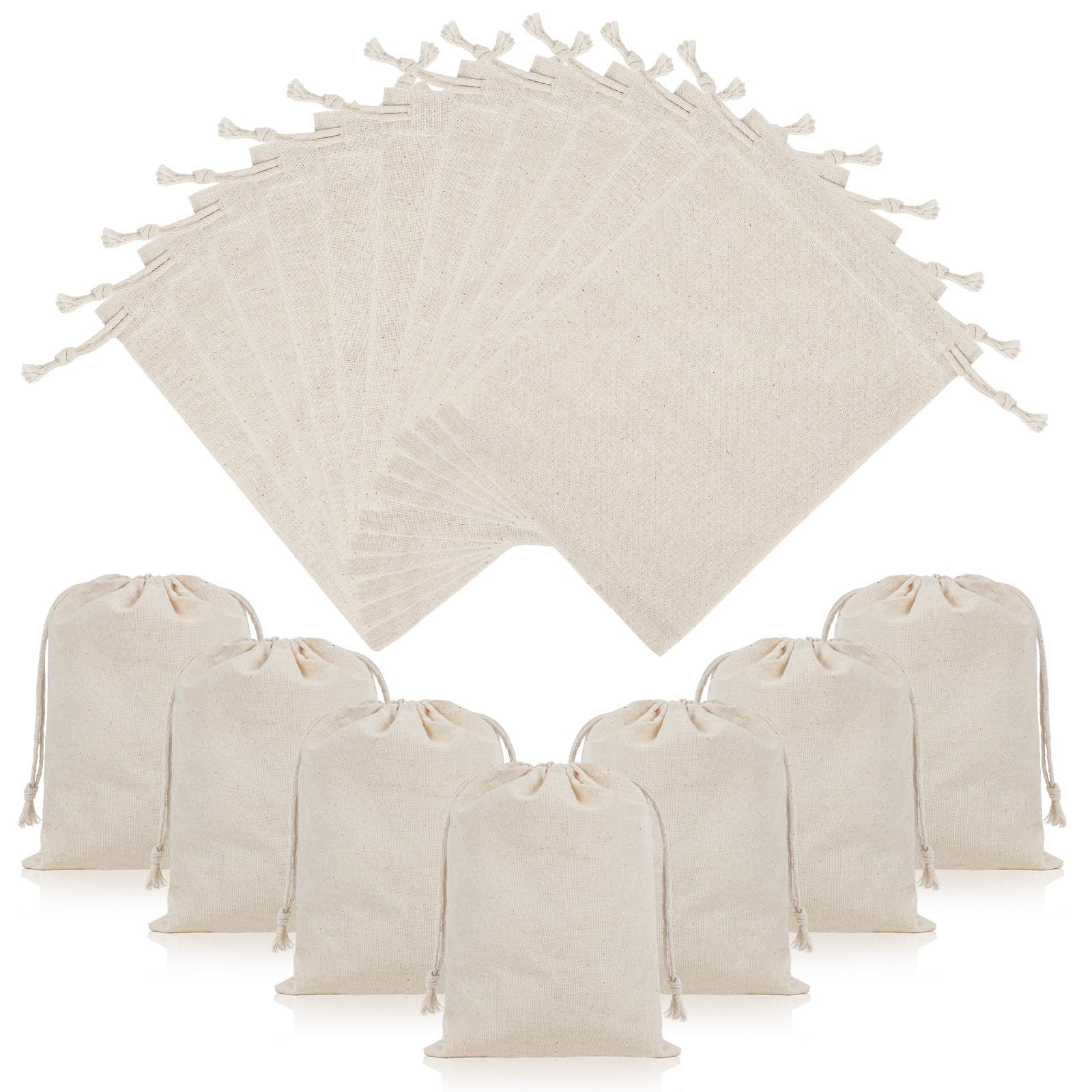 OFFCUP 18pcs Cotton Drawstring Bags, 13x18 Cm (5.12×7.09 Inch) Reusable Cotton Muslin Bag, Canvas Drawstring Bags, Cloth Gift Bag Jewellery Favour for Candy Wedding Christmas DIY Craft Children's Day