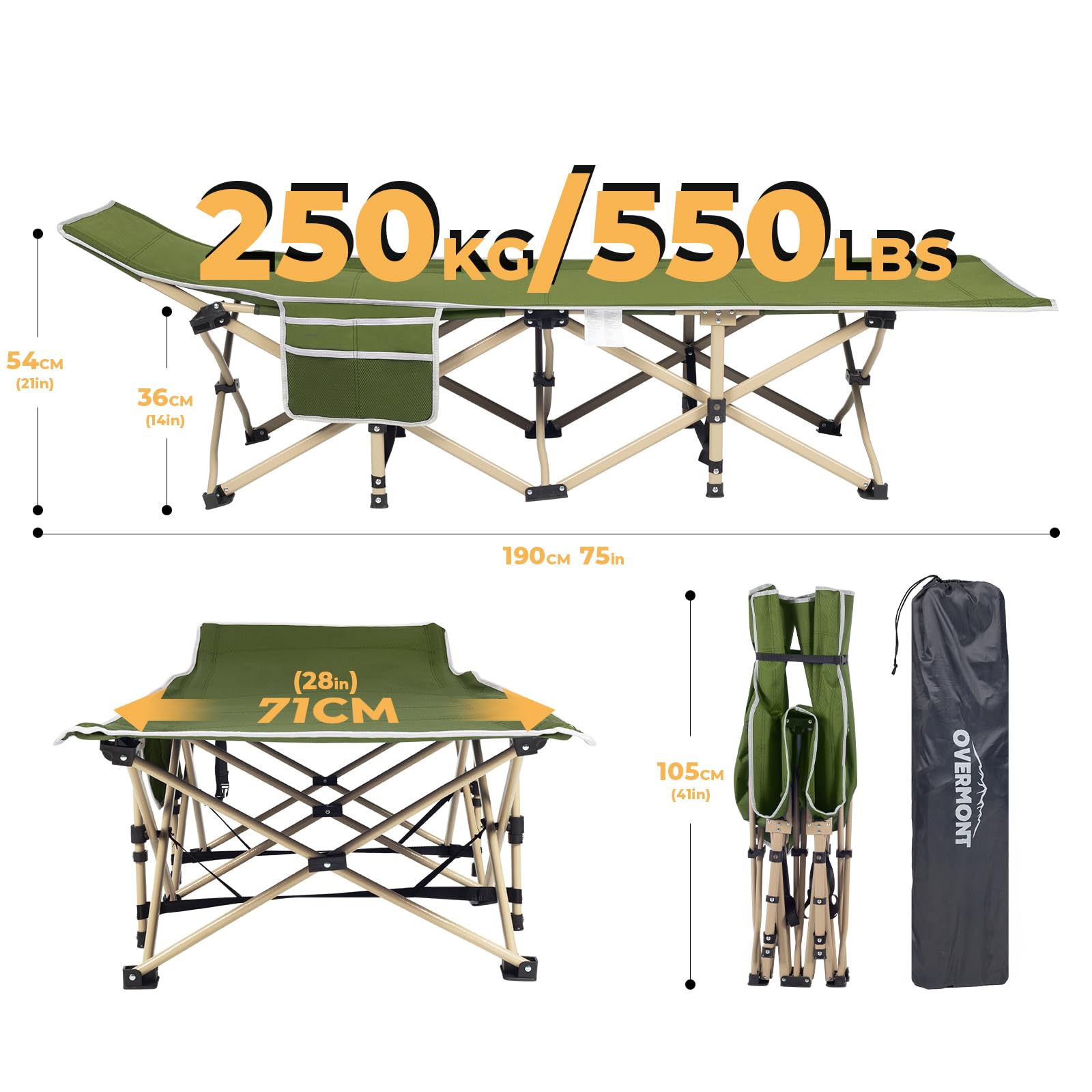 OVERMONT アウトドアベッド　折りたたみ グリーン　2個セット Amazon | Overmont 折りたたみベッド 簡易ベッド キャンプコット【耐