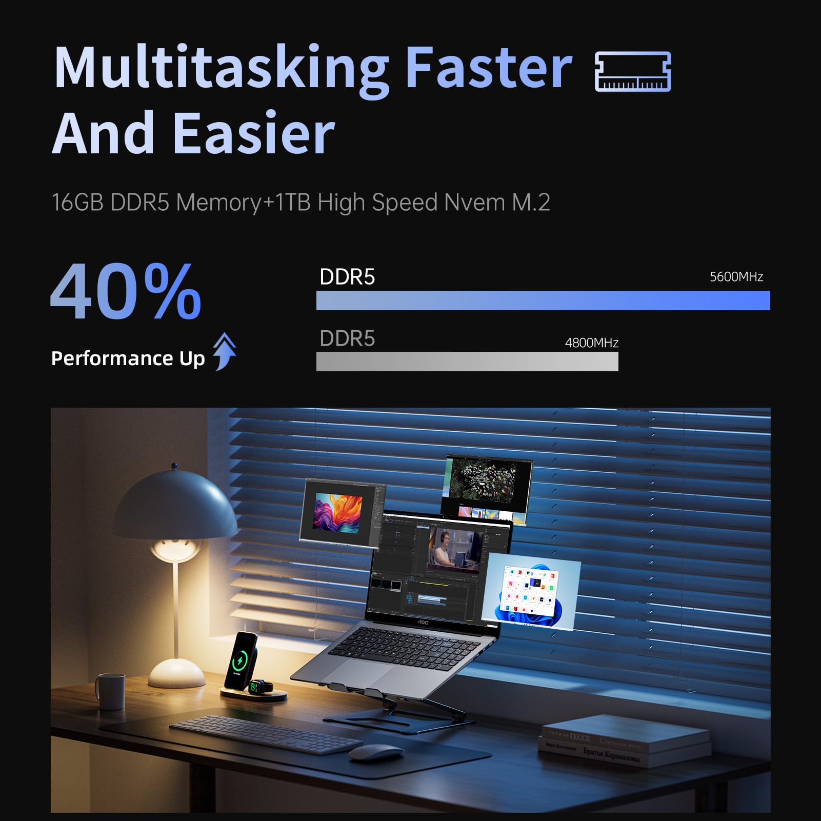 AOC AI Gaming Notebook, 16.1'' PC Portatile con Intel Core Ultra 5 125U, PC Portatile con Tastiera Illuminata, 16GB DDR5 1TB SSD, UHD Computer Portatile-(AI: Copilot) Supporta WiFi 6, Tipo_C, BT5.2