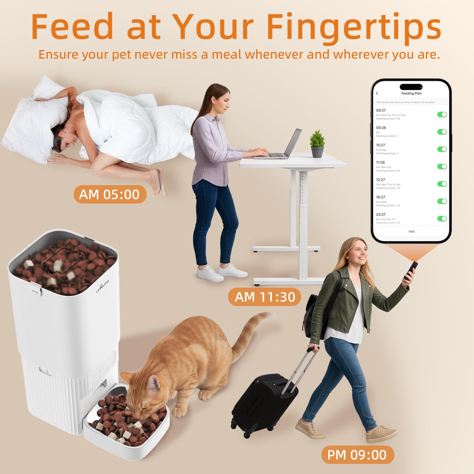 Automatic Cat Feeder 7L/29Cup Automatic Dog Feeder 5G/2.4G WiFi Programmable Cat Food Dispenser APP Remote Feed 15 Meal 50 Portion Dog Food Dispenser 10s Voice Record with Desiccant Bag - image 6