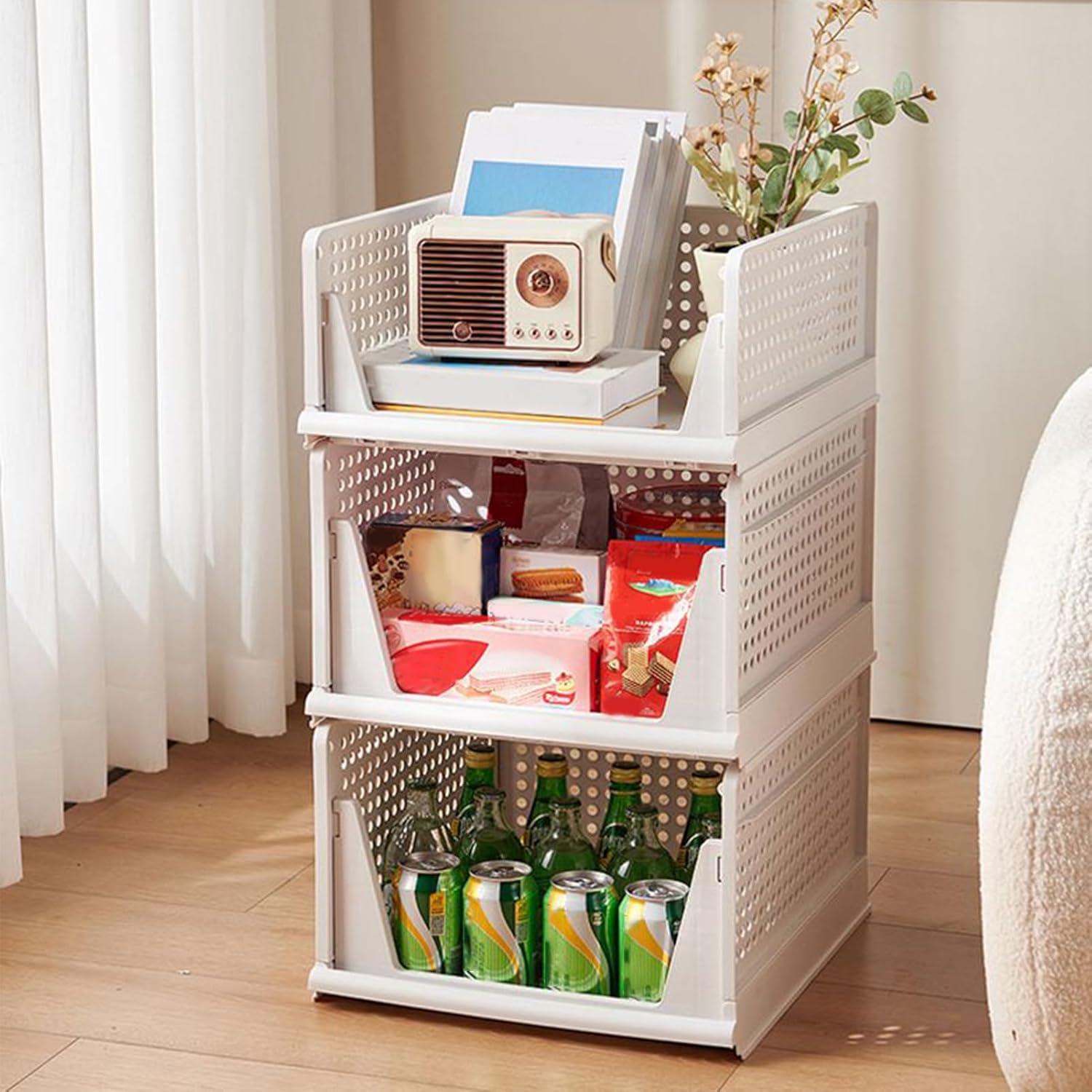 Stackable Closet Organizer - 2 Pieces Lingerie Drawer Storage Box Containers with Pull-Out Design, Transparent Stack System, Ideal for Bathroom, Kitchen, Laundry Room, Wardrobe, Bedroom