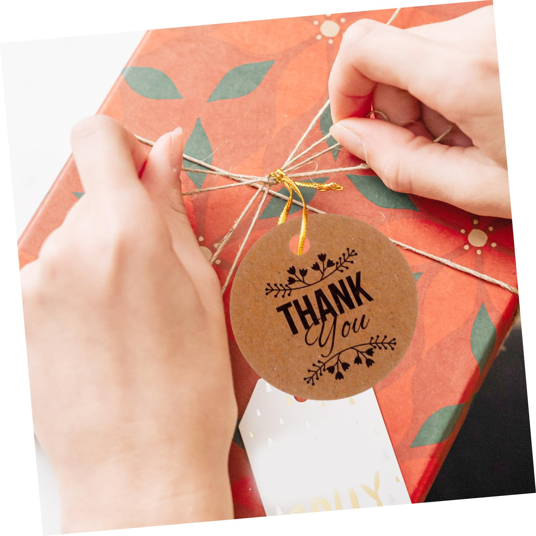PH PandaHall 200 Etichette Regalo Di Ringraziamento In Carta Kraft E Bianca Con Spago Di Iuta, Diametro 3 Cm, Per Matrimoni E Feste - 3