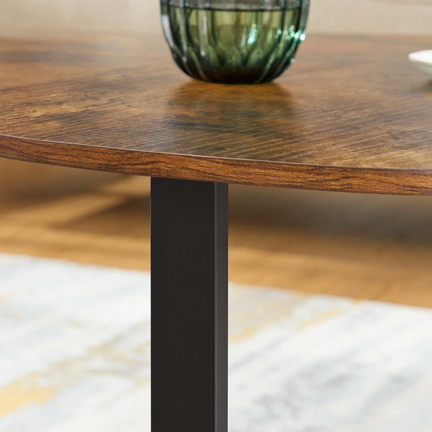 VASAGLE Runder Couchtisch, Wohnzimmertisch, Industriestil, Stahlrahmen, einfache Montage, für Wohnzimmer, Schlafzimmer, rustikales Braun und Schwarz LCT88X