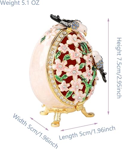 Miniatura 10 de Hueco Faberge Huevo Caja de baratija con cisne decorativo esmaltado con bisagras adornos de metal regalo para decoración del hogar