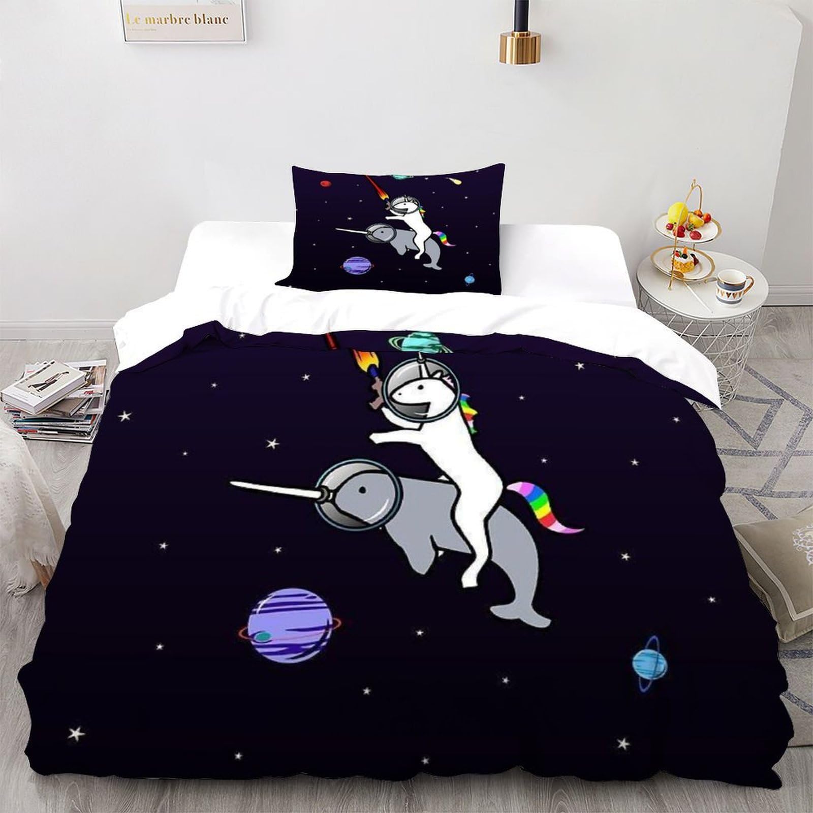 Parure de lit microfibre anti-plis housse de couette cheval de l'espace 2 pièces