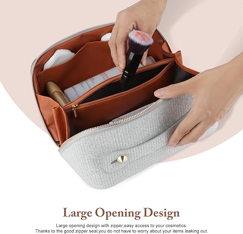 Miniatura 5 de KEYPOWER Bolsa de cosméticos de lentejuelas con purpurina de gran capacidad, bolsa de maquillaje de viaje, bolsa de aseo portátil brillante y