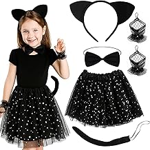 Cat Costumes Set for Child, 6 Pieces with Headband Bow Tie Tail Tutu, Carnival Costume for Cat and Girl, Cat Costume for Children, Carnival Costumes for Cats Cosplay for Child