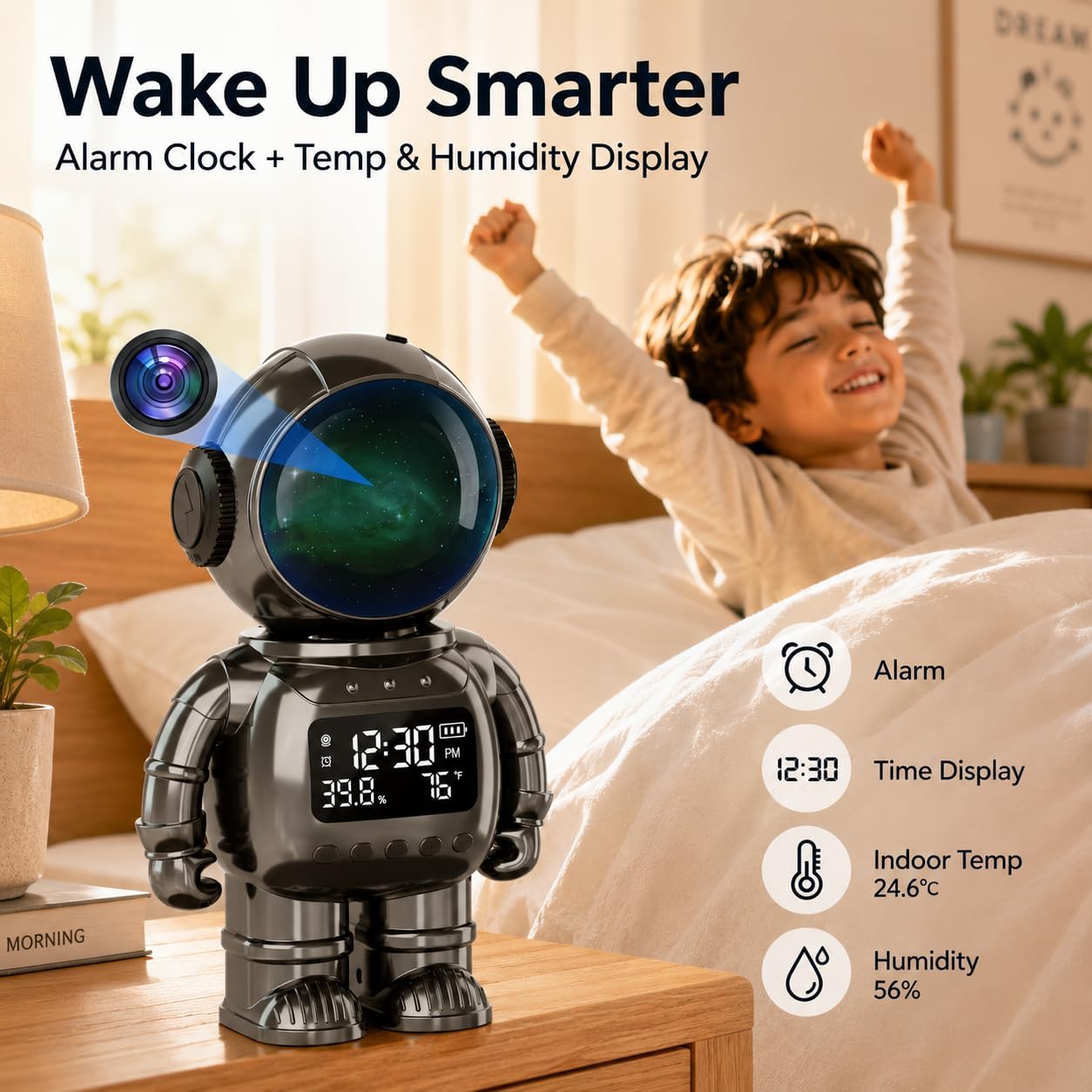 DYPCO Indoor Security Camera with Temperature and Humidity Monitoring, Smart Home Camera with Alarm Function, Real-Time Alerts for Home Safety
