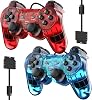 Degulan Wired Controller for PS-2 High Performance Double Shock Gamepad Joystick Remote Compatible with Play 2 ClearRed and ClearBlue