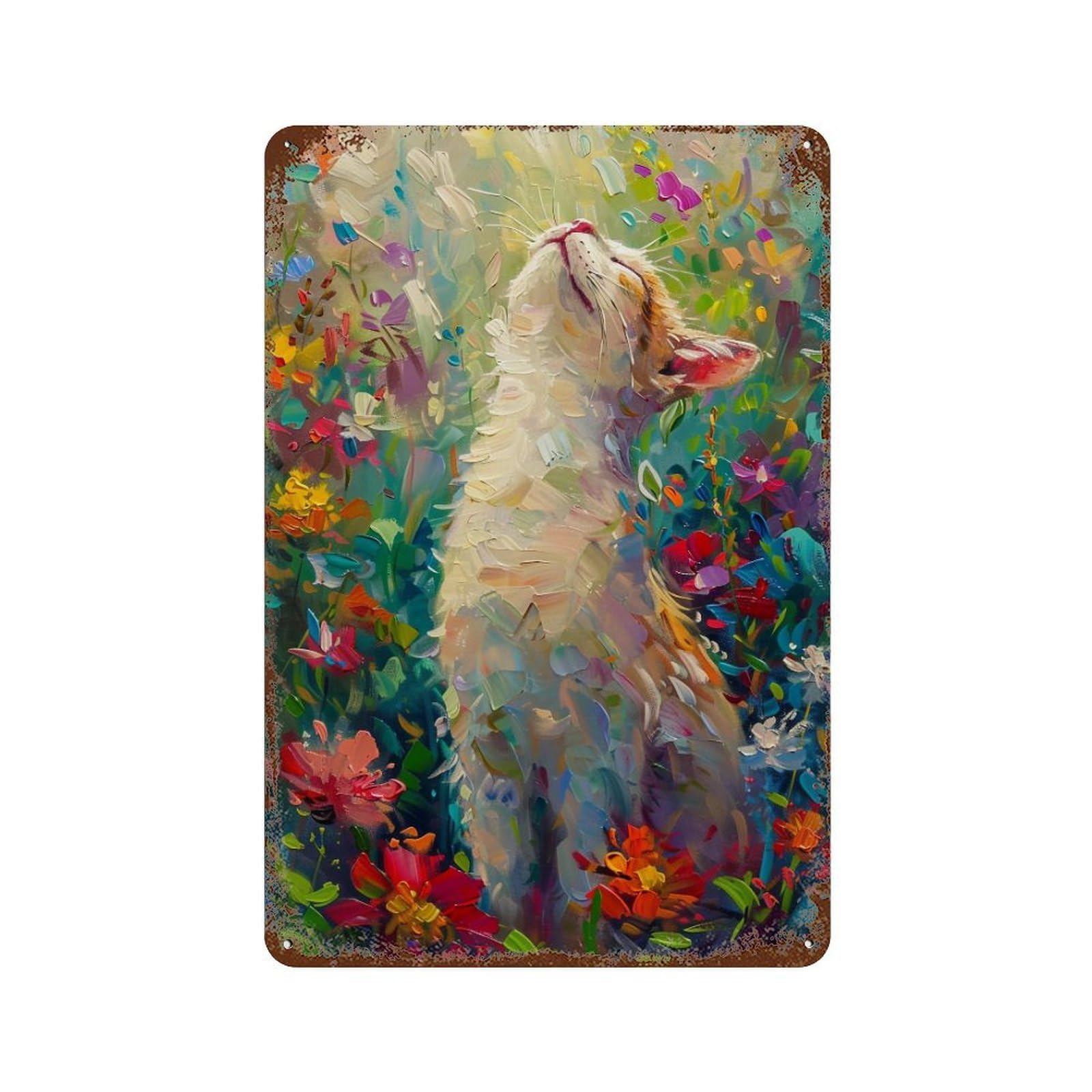 HDURYEYRYY Sunbathing Cat in Wildflower Meadow 02 Wall Retro Iron Vintage Art Metal Tin Sign Poster Modern Home Cofffee Club Art Bar Shop Decor Style 30x20cm