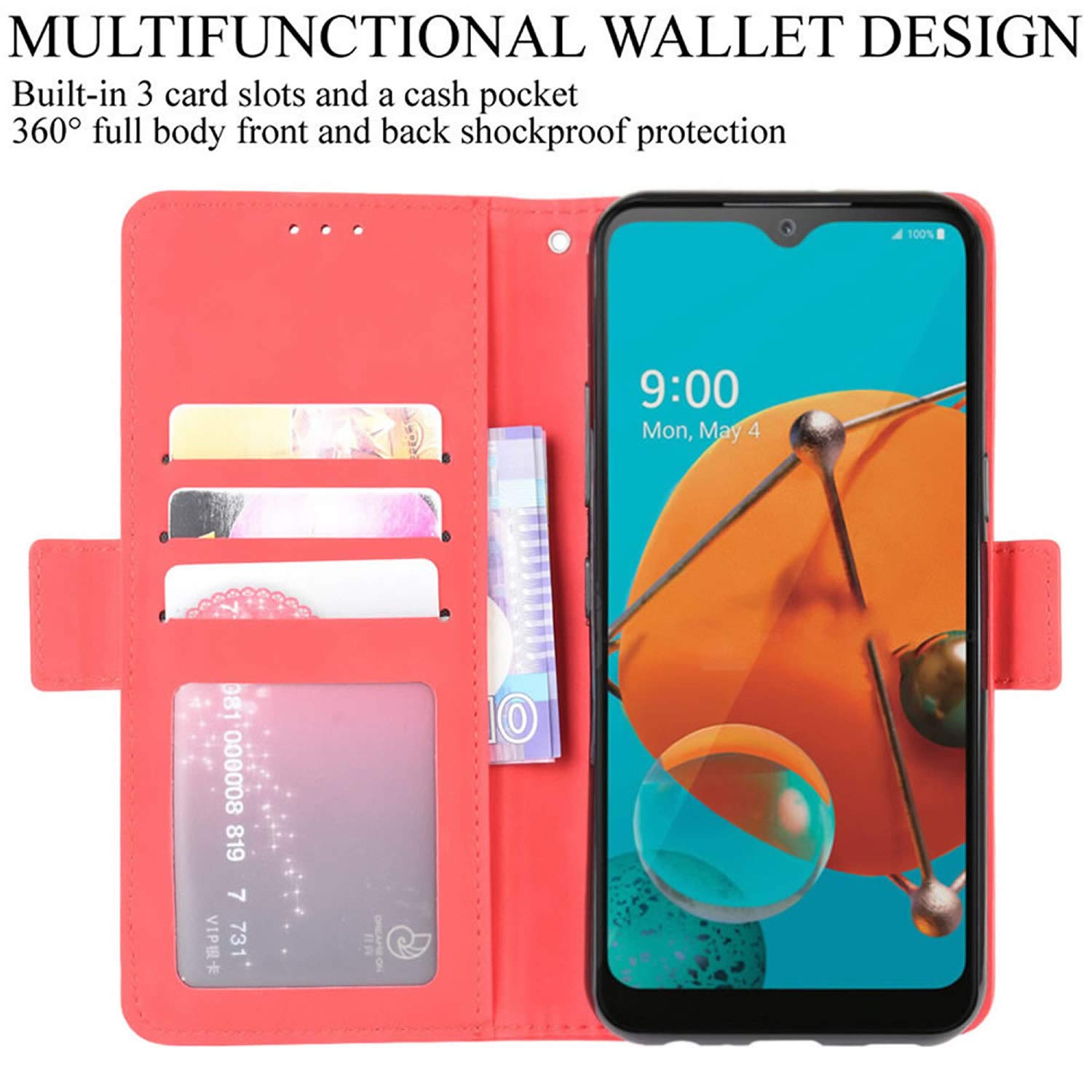 HualuBro Cover Portafoglio Con Magnetica Per LG K51 E LG Q51 | Custodia A Libro In PU Pelle Con Slot Carte E Funzione Stand