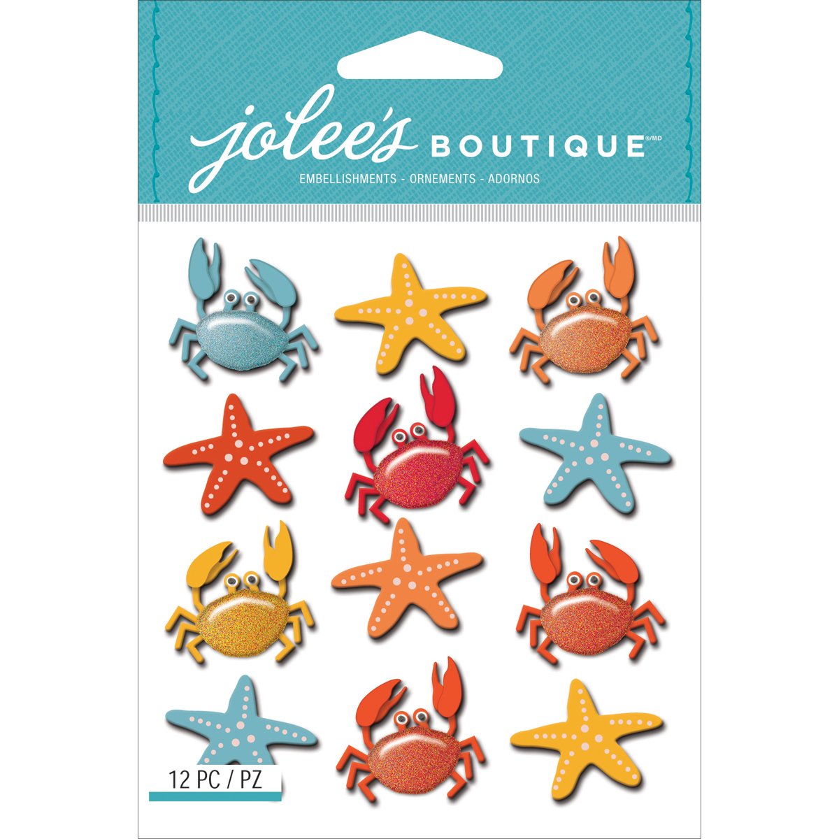 Jolees Boutique Dimensional Stickers, Crabs and Starfish Repeats, Multicolor, 3.9x6.1x0.13 cm