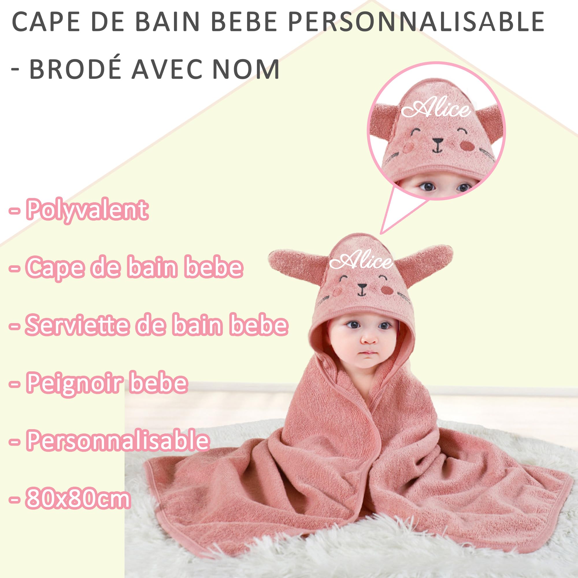 Générique Cape de Bain Bebe Personnalisable - Brodé avec Nom, Cadeau Naissance Personnalisé, Cadeau Personnalisé Bebe, Sortie de Bain Bebe Douce et Sûr, pour Bain Bebe et Bébé Dort (Marron)