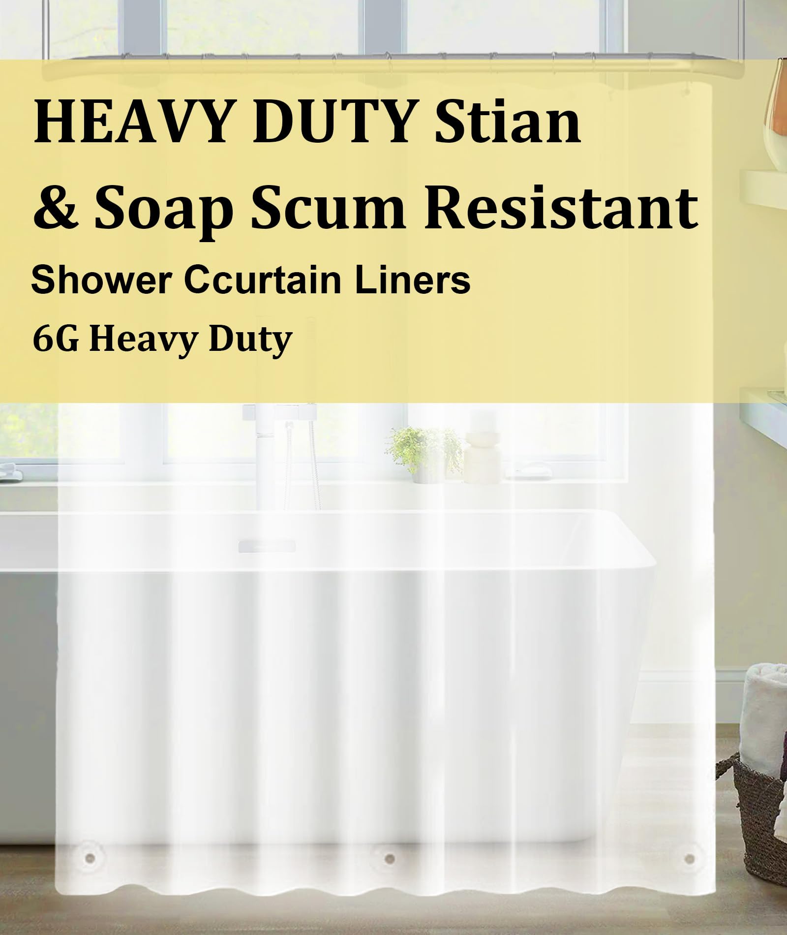 HOUSEWELL Medium Shower Curtain - Heavy-Duty PEVA with 3 Magnetic Weights, Waterproof Bathroom Liner 71x71 Inch, Moisture-Resistant & Noise Reduction for Bathtub/Shower Stall, Semi-Clear