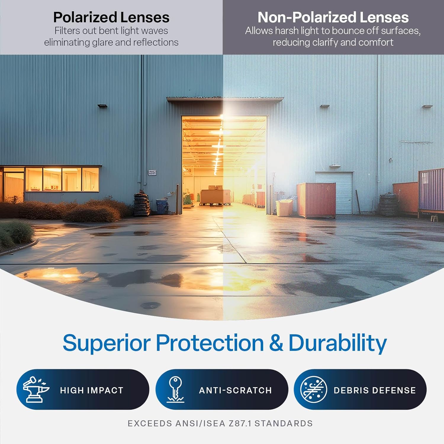 Bullhead Safety Dorado Safety Glasses with Polarized Blue Mirror, Unisex, ANSI Z87, Lightweight and Durable