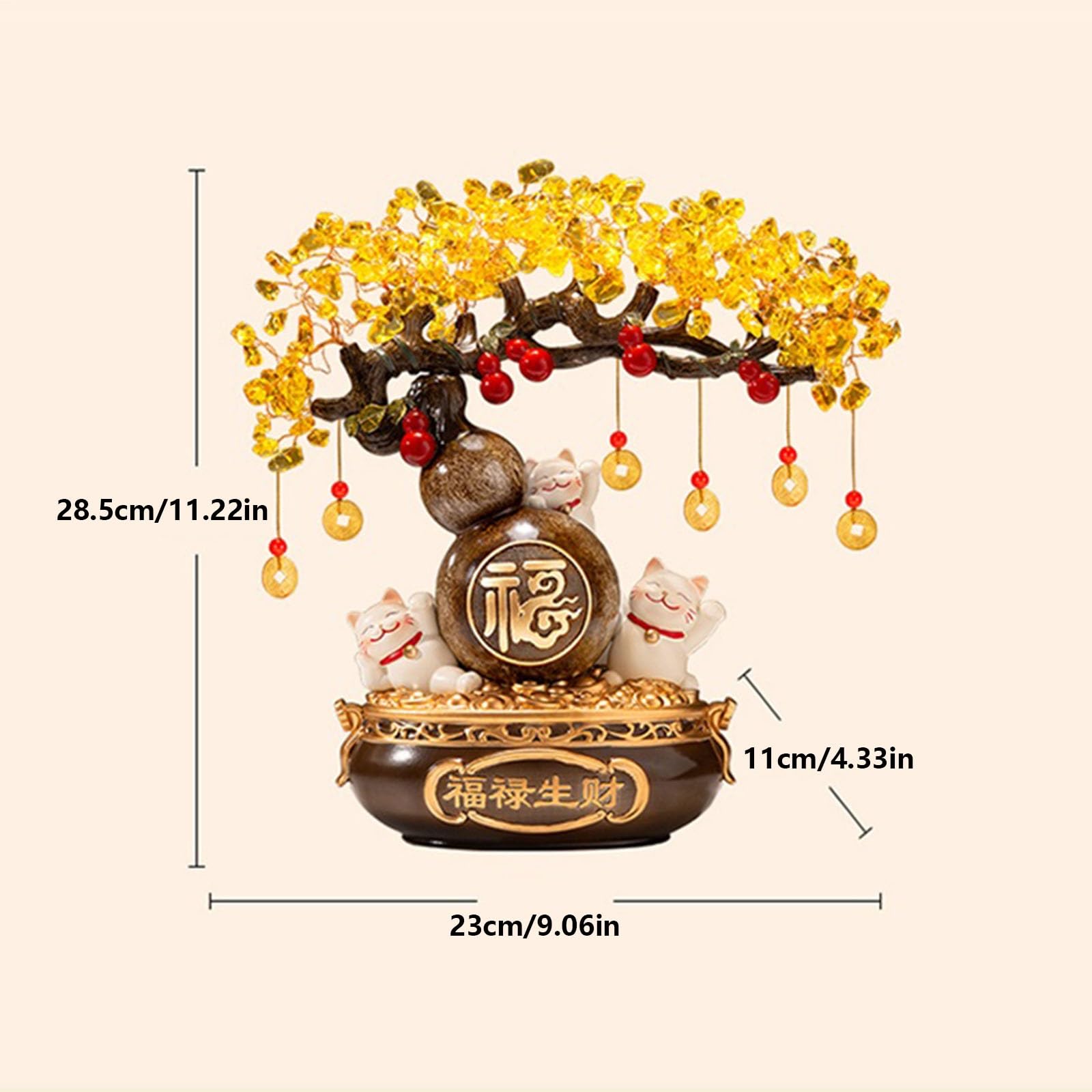 Albero di Cristallo Decorazione Feng Shui dell'albero dei Soldi di Cristallo Bonsai di Zucca Gatto Fortunato for ricchezza e prosperità Albero di Cristallo Decorazione Feng Shui(Orange)