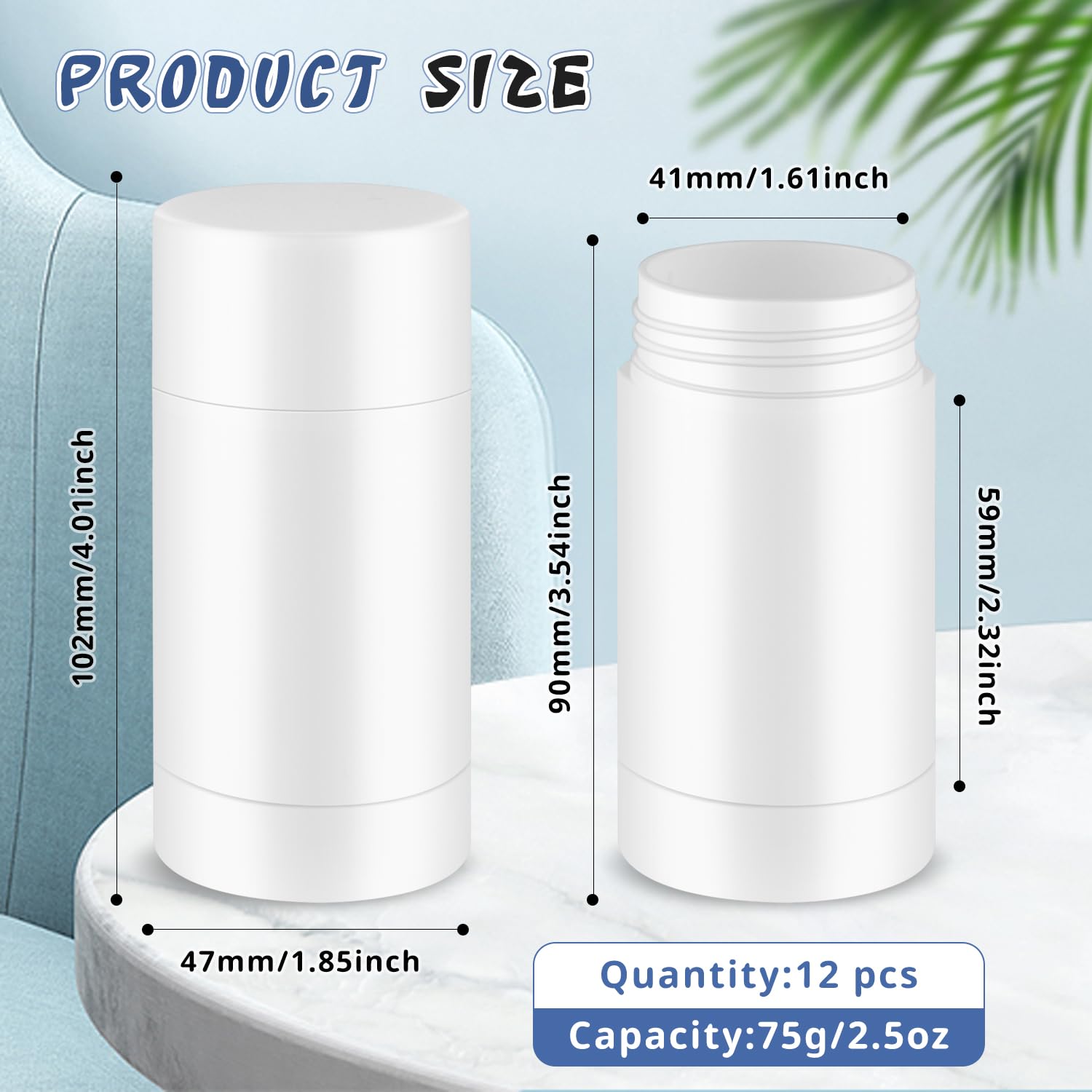 12 szt. 75 g/2,5 uncji puste białe plastikowe pojemniki na dezodorant, butelka do przechowywania nawilżacza do ciała, tubki kosmetyczne do stałych perfum, balsamu, pomadki, balsamu do pięt