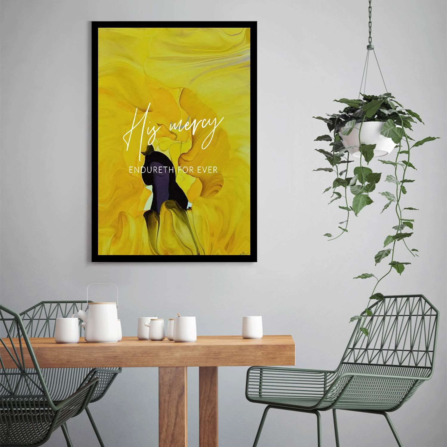 His Mercy Endureth for Ever Psalm 136 - Póster moderno con versículo bíblico para habitación (20,3 x 30,5 cm), marco de metal negro