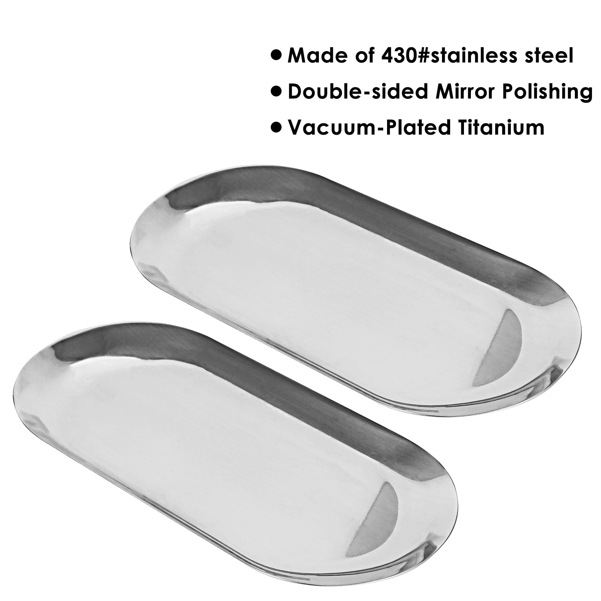JANKOW Oval Vanity Tray, Storage Organizer, Stainless Steel Tray for Jewelry, Makeup Cosmetic, Towel Napkin, Food (2 Pack Silver)