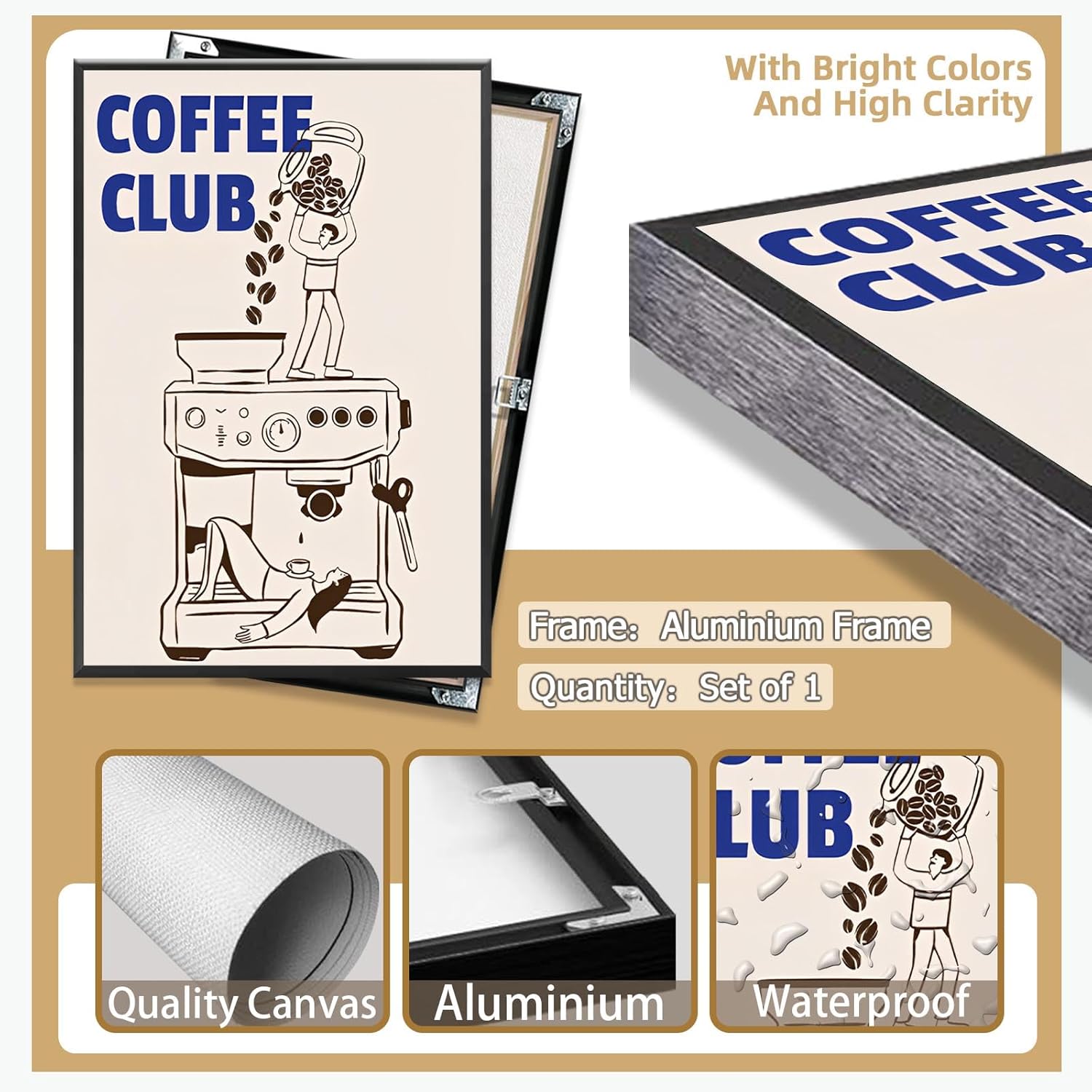 Funny Espresso Makers Poster Coffee Club Canvas Wall Art Abstract Coffee Machine Picture Drinks Aesthetic Prints Painting For Living Room Bedroom Kitchen Wall Decor 8x12in Framed