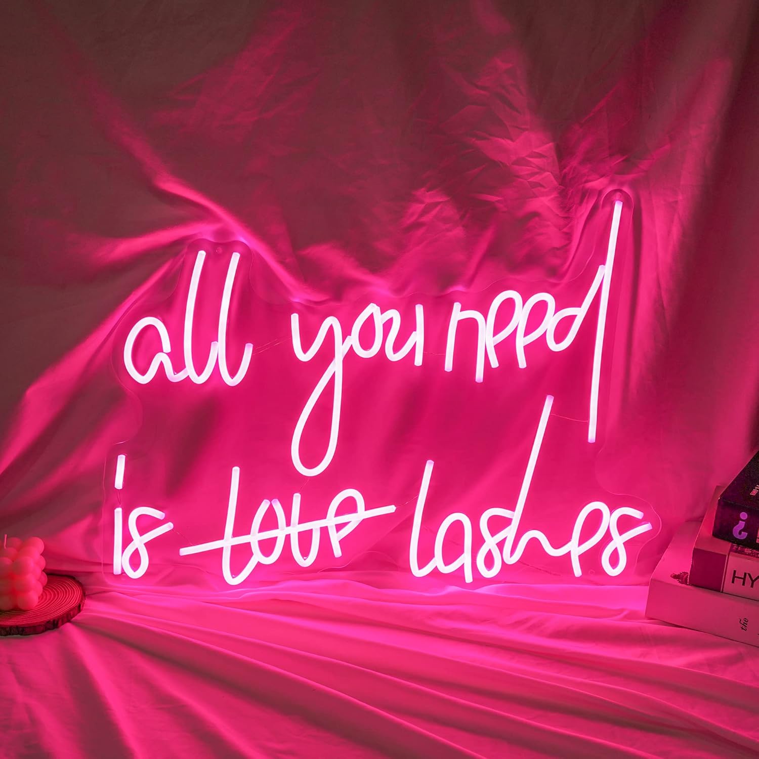 All You Need is Love Lashes Neon Sign Light for Bedroom Bar Party Home Led Neon Light Custom Led Neon Hangs Sign Home Room Wall Decoration (Pink)