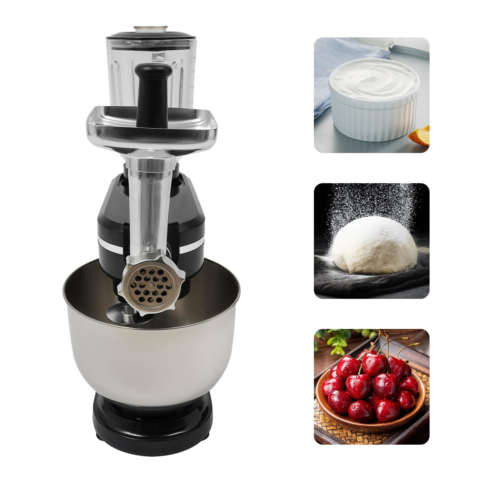 Robot de cocina 3 en 1 universal, 1500 W, multifuncional, amasadora con cuenco de acero inoxidable de 6 L, batidora de 6 niveles, batidora de pie, picadora de carne