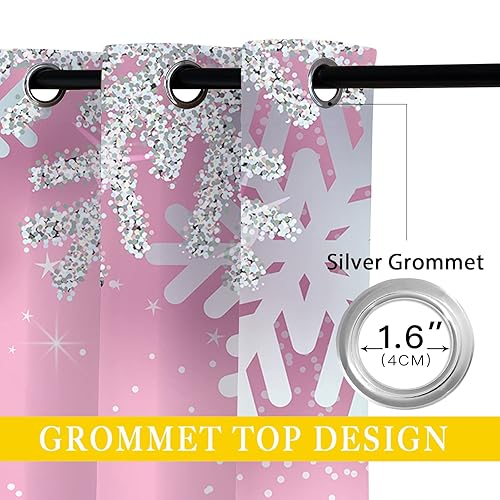 Miniatura 4 de Cortinas opacas rosas de Navidad para niñas y niños, decoración del hogar, diseño de copos de nieve, estrellas, ojales, aislamiento térmico, cortina