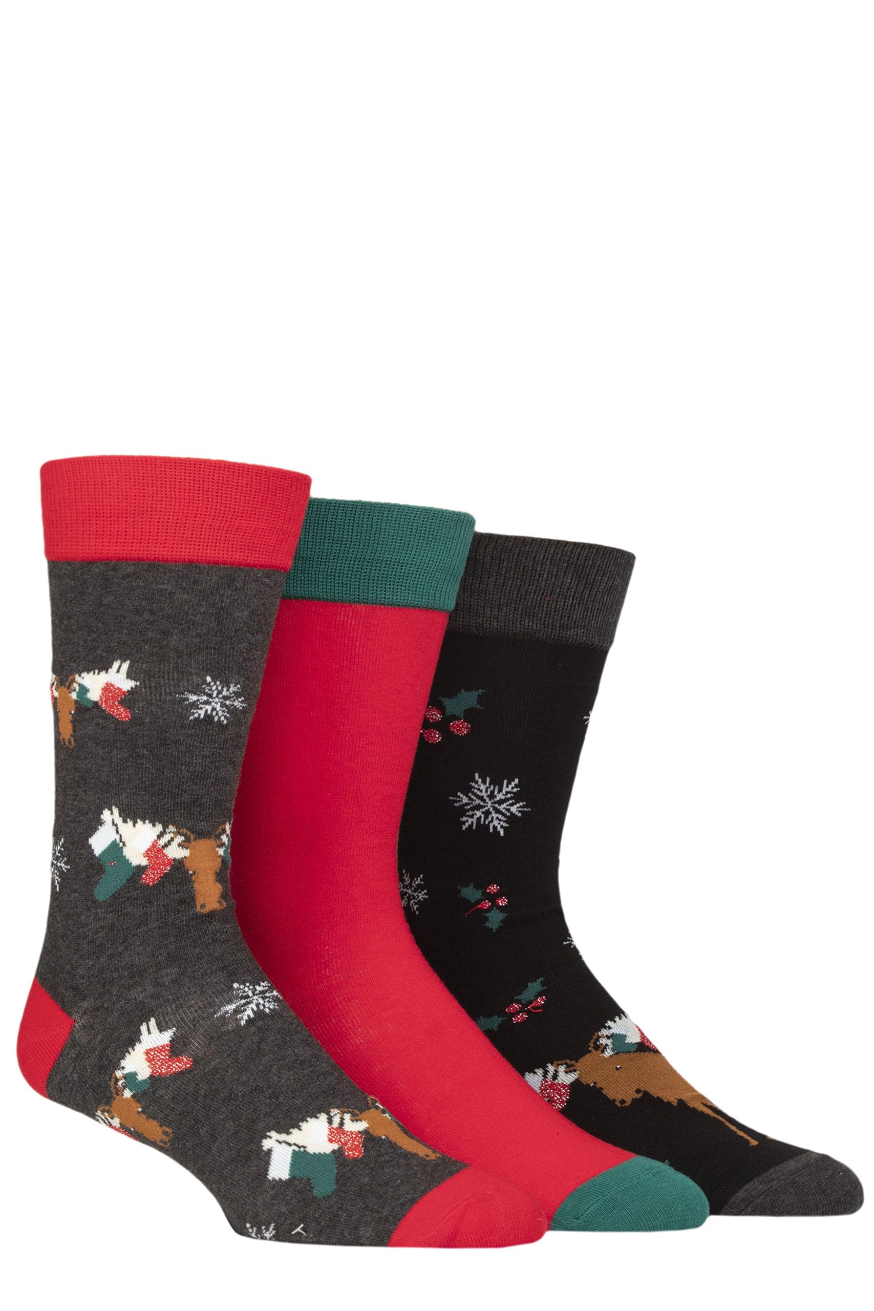 Sockshop Men's Moose Wildfeet Christmas Socks - Soft Cotton, Fun Novelty Festive Patterned Xmas Gift Multipack Of 3 Size 7-11 (Uk, Numeric, 7, 11, Regular, Regular, )